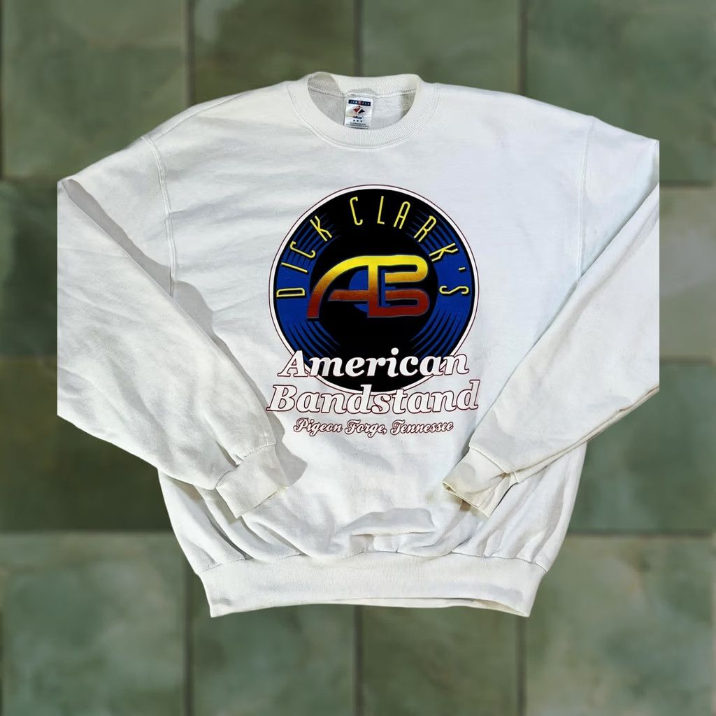 Jerzees VINTAGE Dick Clark American Bandstand Sweatshirt Mens M White Crewneck 90s Music Cotton Polyester Jerzees NuBlend Graphics Pullover Size US M / EU 48-50 / 2 - 1 Thumbnail