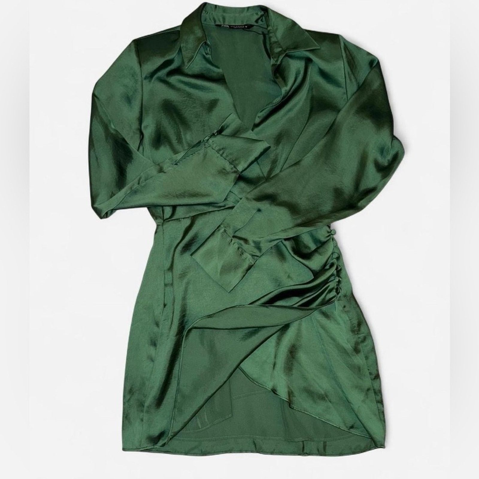 Zara Zara Solid Green Crossover Hem Dress Size XS Elegant Mini Size XS / US 0-2 / IT 36-38 - 1 Thumbnail