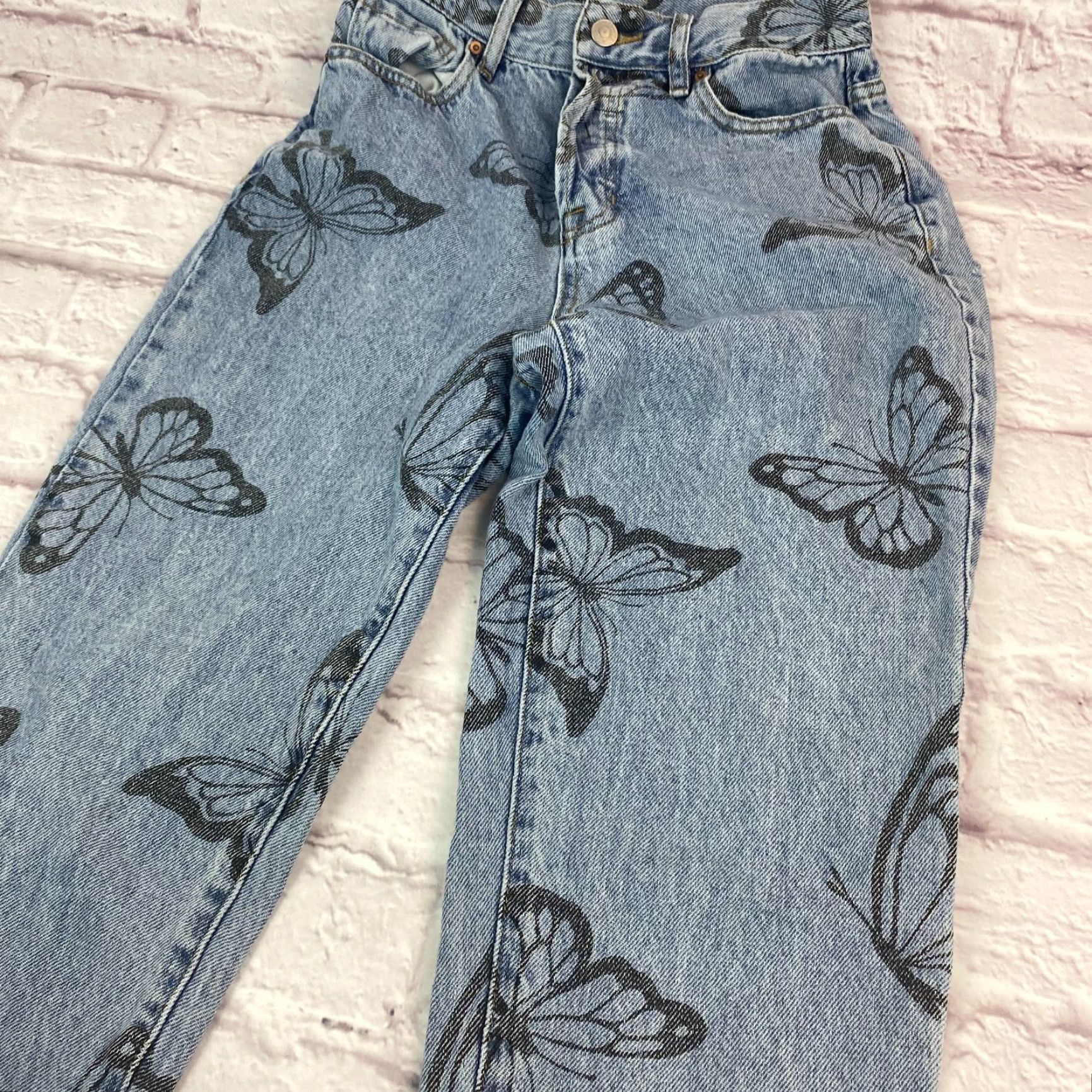 Pacsun PacSun Womens High Rise Straight Jeans Size 25 Blue Butterfly Print Ankle Raw Hem PacSun Jeans 5-Pocket Design Bagged Hem Mens Womens Size 42" / US 20 - 4 Thumbnail