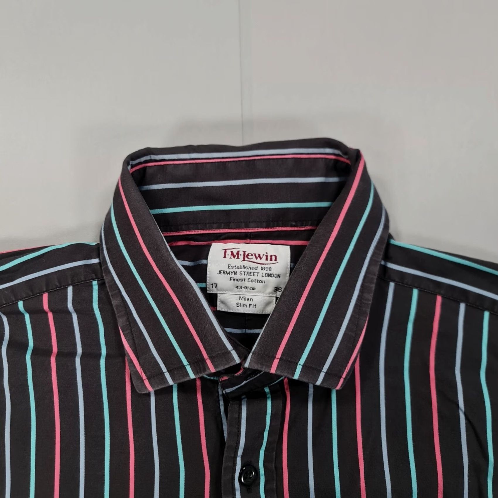 Vintage TM Lewin Mens Shirt Black 17 Slim Fit Button-Up Collared Cotton Striped Long Sleeve Vintage No Size US XL / EU 56 / 4 - 3 Thumbnail