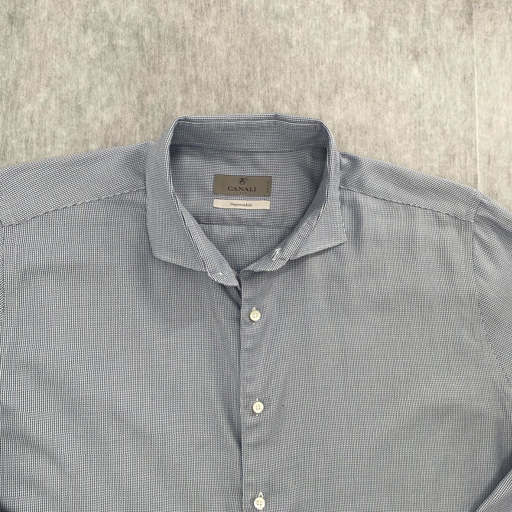 Canali Vintage Canali Mens Dress Shirt Blue Geometric Pattern 17.5/44 Italian Cotton Long Sleeve Size US XL / EU 56 / 4 - 3 Thumbnail