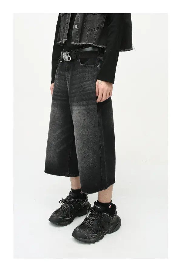 Japanese Brand moto Loose wide-leg vintage distressed flared denim shorts Size US 32 / EU 48 - 4 Thumbnail