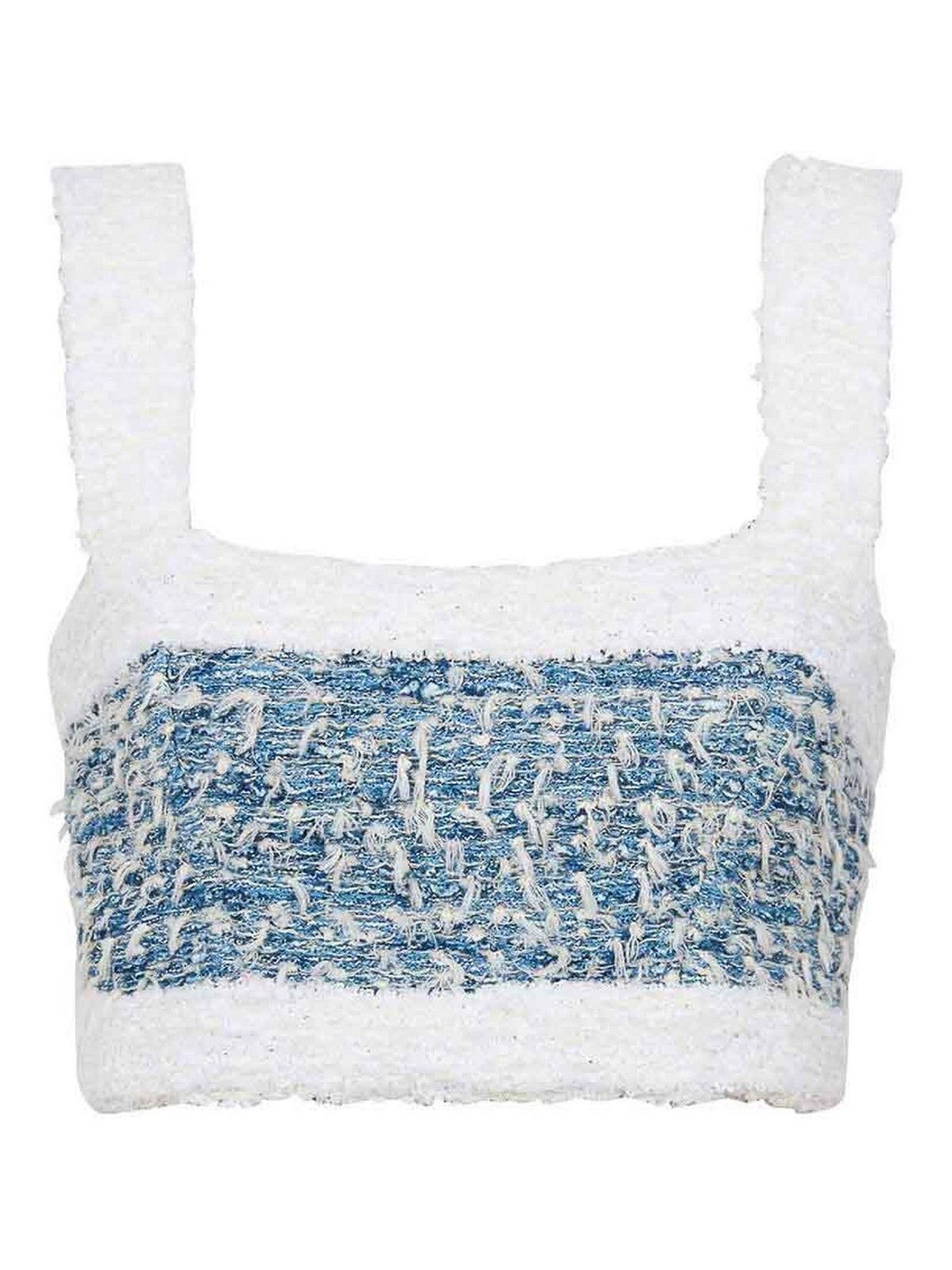 o1s1wg110825 Tweed Square Neck Top in Blue/White