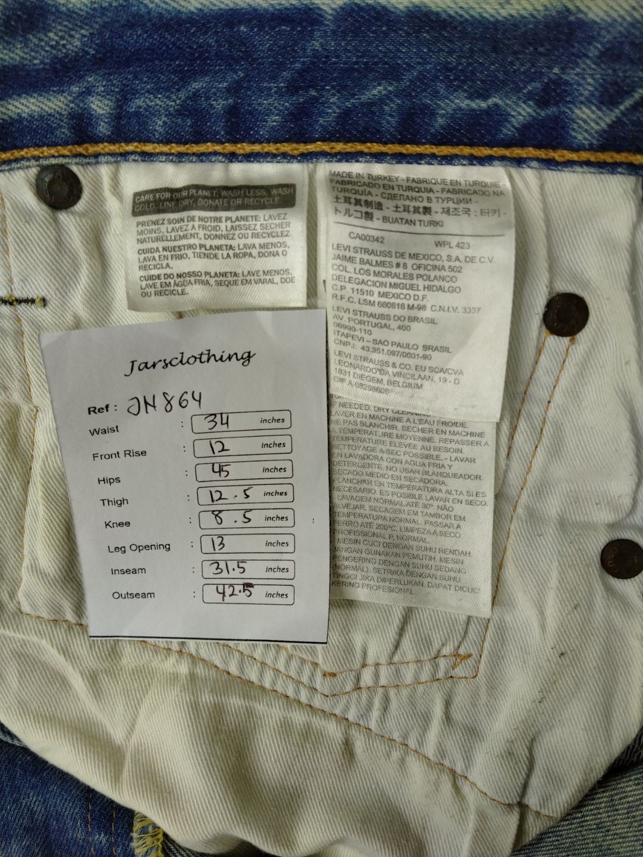 Japanese Brand Ripped Faded Blue Vintage Levi's 501 34x31.5 Denim -JN864 Size US 34 / EU 50 - 7 Thumbnail