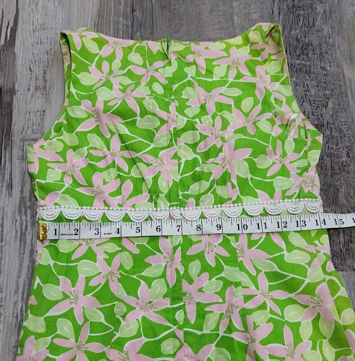 Designer Vintage Lily Pulitzer Dress Size 0 / 2 Green Pink Floral V Size XS / US 0-2 / IT 36-38 - 5 Thumbnail