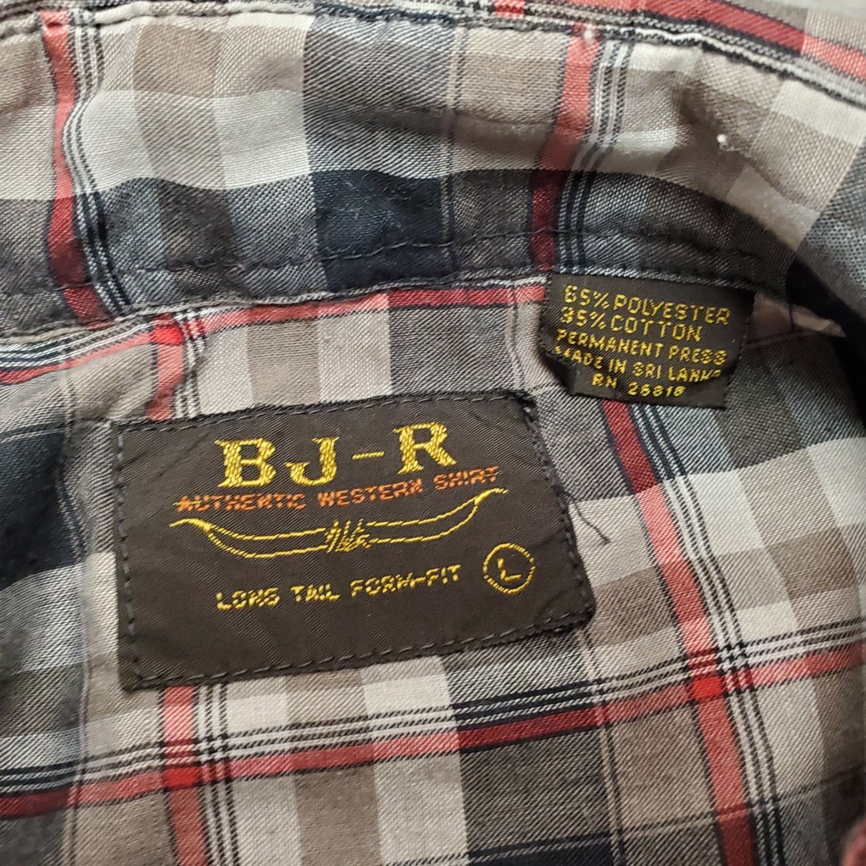 Vintage VINTAGE BJ-R Shirt Mens L Gray Plaid Pearl Snap Long Tails Form-Fit Western Size US L / EU 52-54 / 3 - 4 Thumbnail