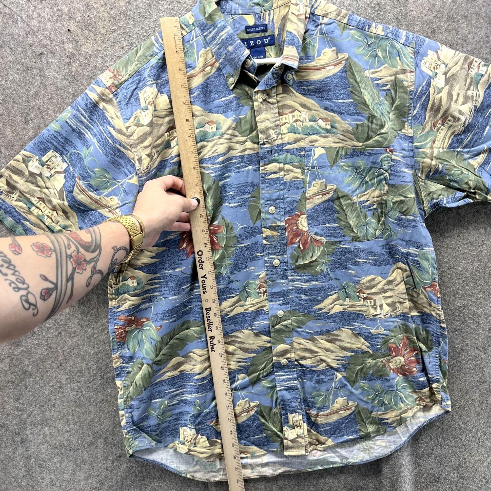Izod IZOD Shirt Mens Medium Blue Hawaiian Tropical Short Sleeve Button Front Size US M / EU 48-50 / 2 - 7 Thumbnail