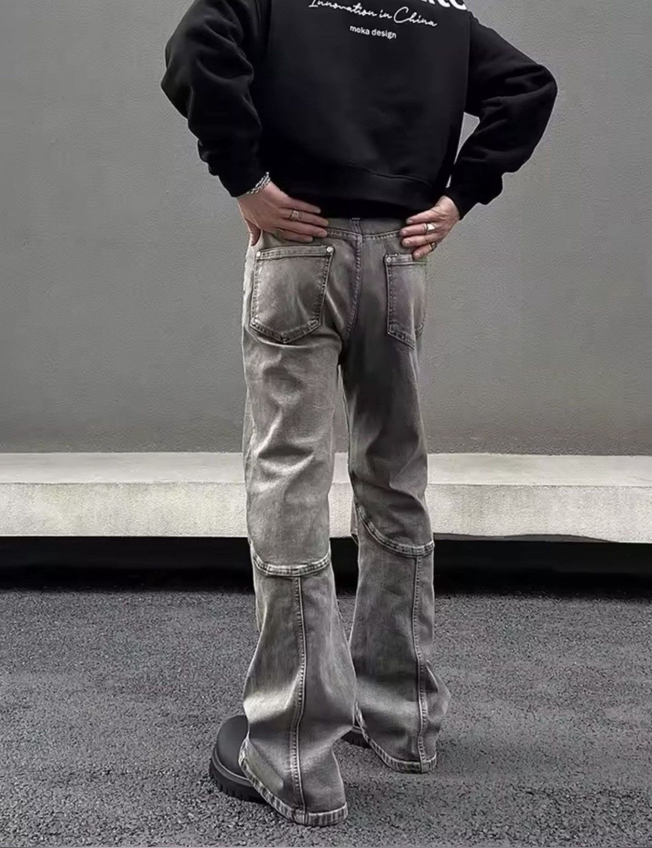 Japanese Brand × Vintage Ropa Y2K Streetwear Vintage Grey Pleated Flare Jeans Pants Size US 34 / EU 50 - 2 Thumbnail