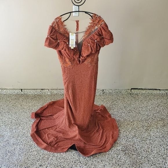 Vintage Bee Queen by Reseda Maxi Event Embellished Fall Orange Sz 12 Size XL / US 12-14 / IT 48-50 - 2 Thumbnail