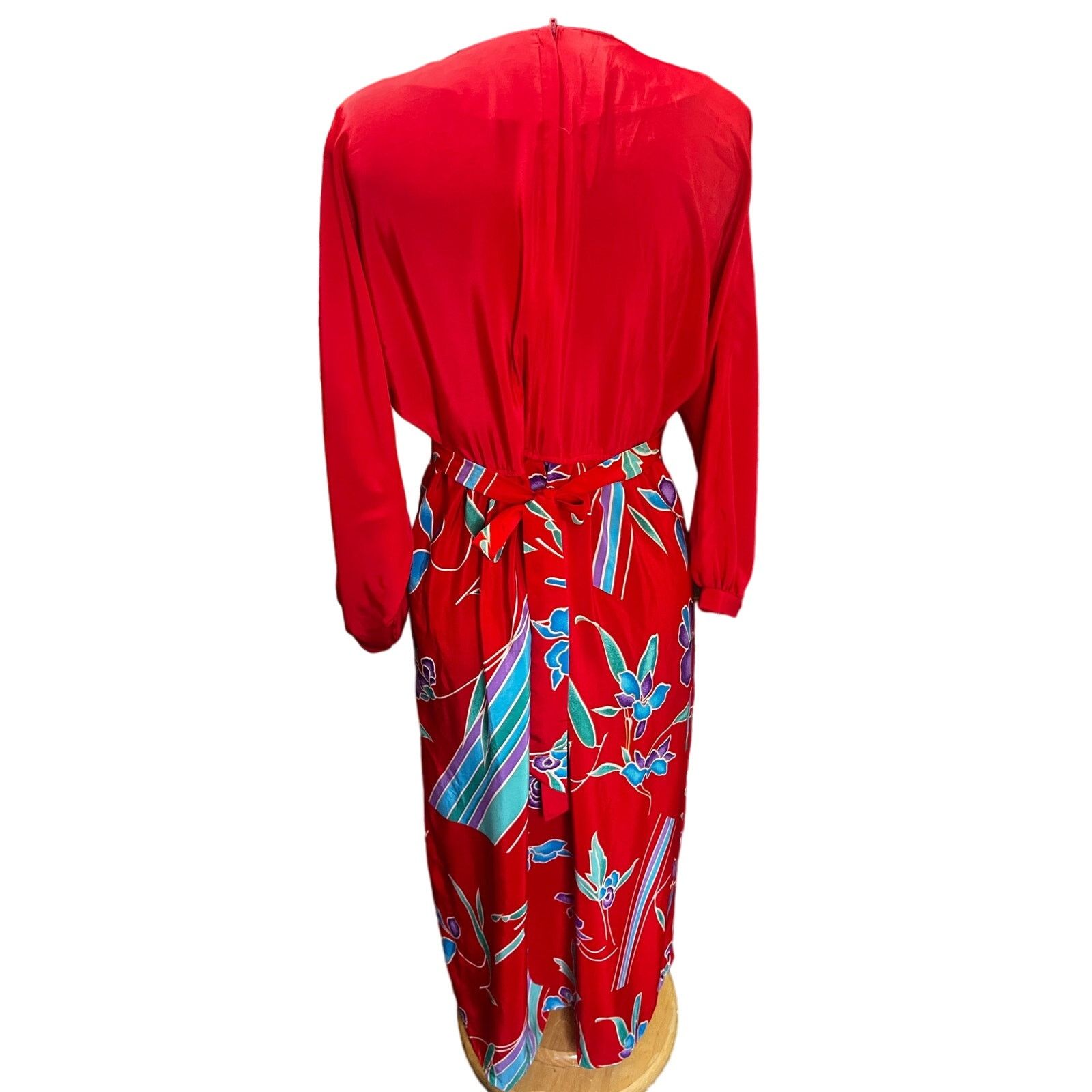 Vintage 1970s Red Blue Floral Maxi Dress Medium Large Boho Hippie Size L / US 10 / IT 46 - 3 Thumbnail