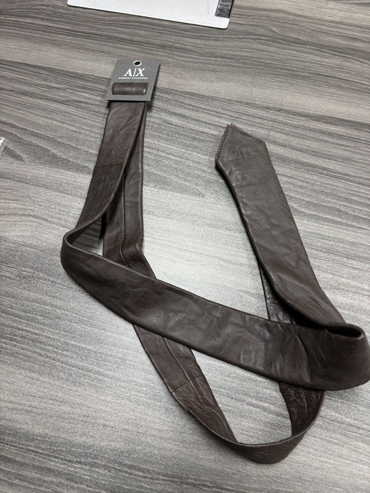 Armani Exchange New Armani Exchange A\X Brown Leather Tie From Early 2000s Size ONE SIZE - 1 Thumbnail