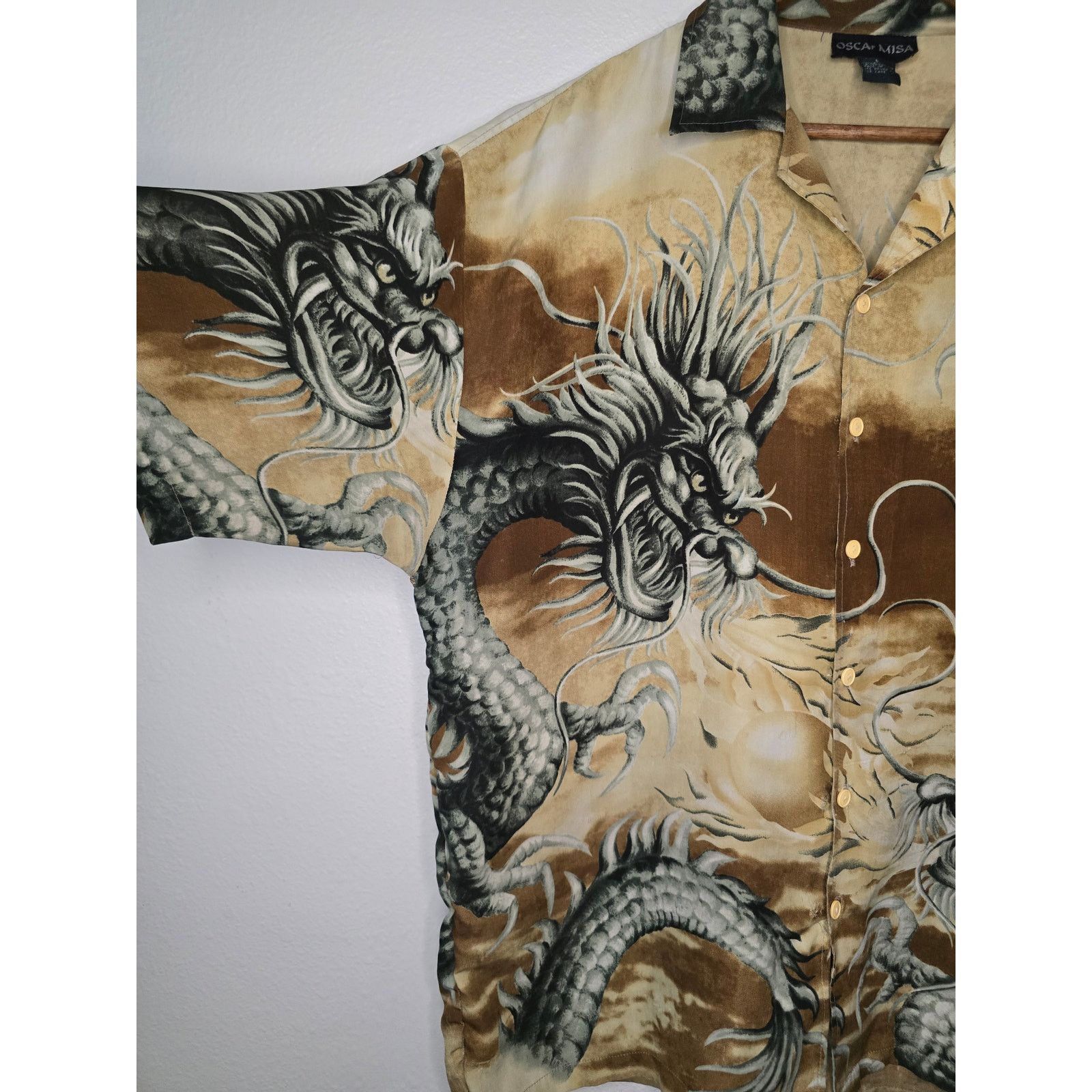 Other Y2K Dragon Shirt Brown Oscar Misa L AOP Button Up Size US L / EU 52-54 / 3 - 6 Thumbnail