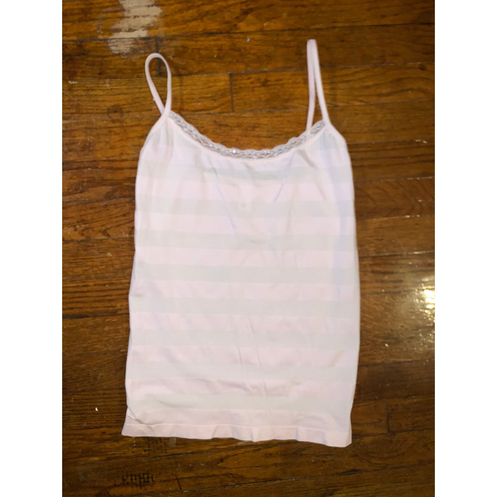 Other Nouvelle Seamless Camisole XL Pink Stripe Lace Trim Tank Top Size XL / US 12-14 / IT 48-50 - 2 Thumbnail