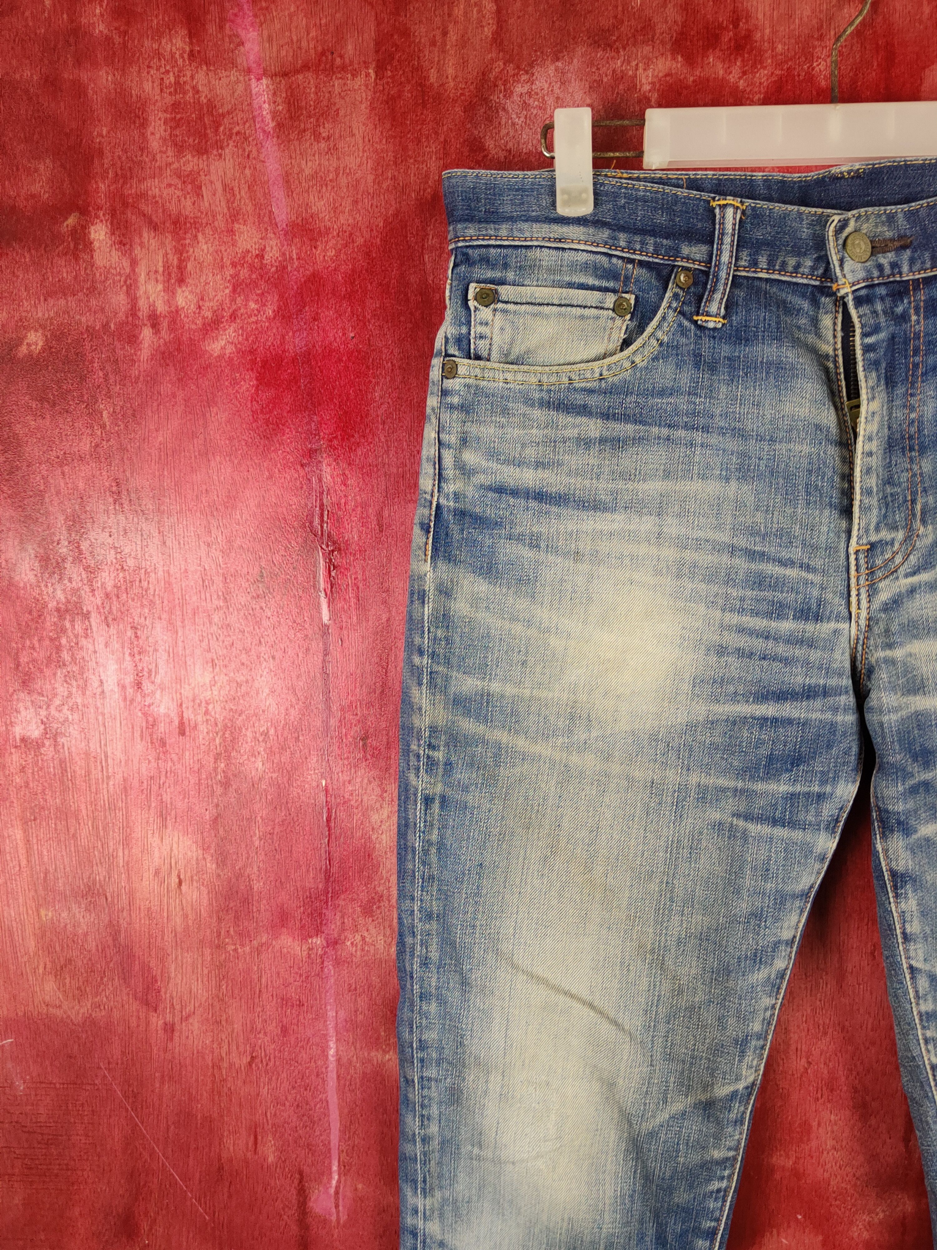 Japanese Brand Levi's Blue Faded Distressed Ripped Skinny Jeans #S1832 Size US 33 - 3 Thumbnail