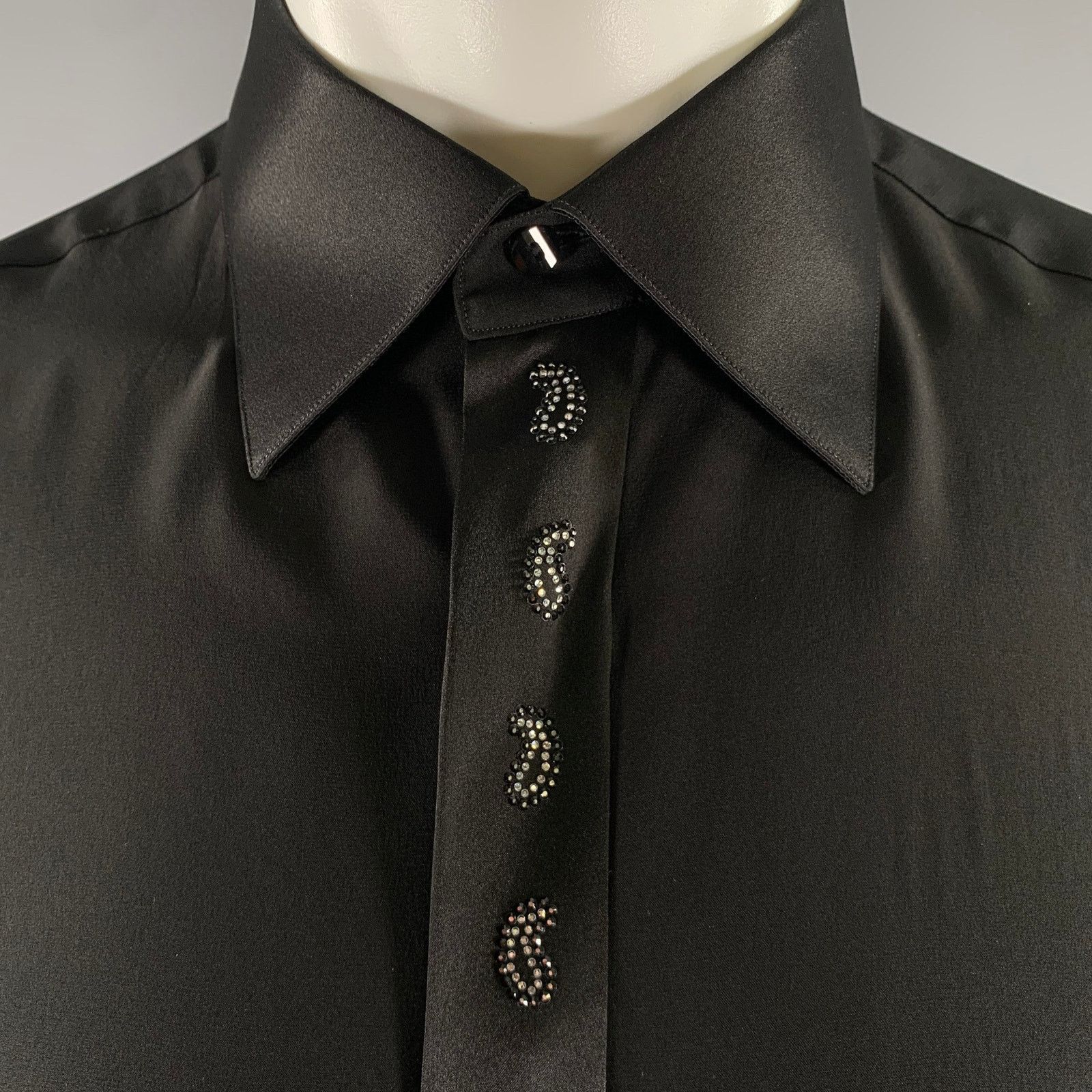 Stefano Ricci STEFANO RICCI XL Black Silk Hidden Placket Long Sleeve Shirt Size 44L - 2 Thumbnail