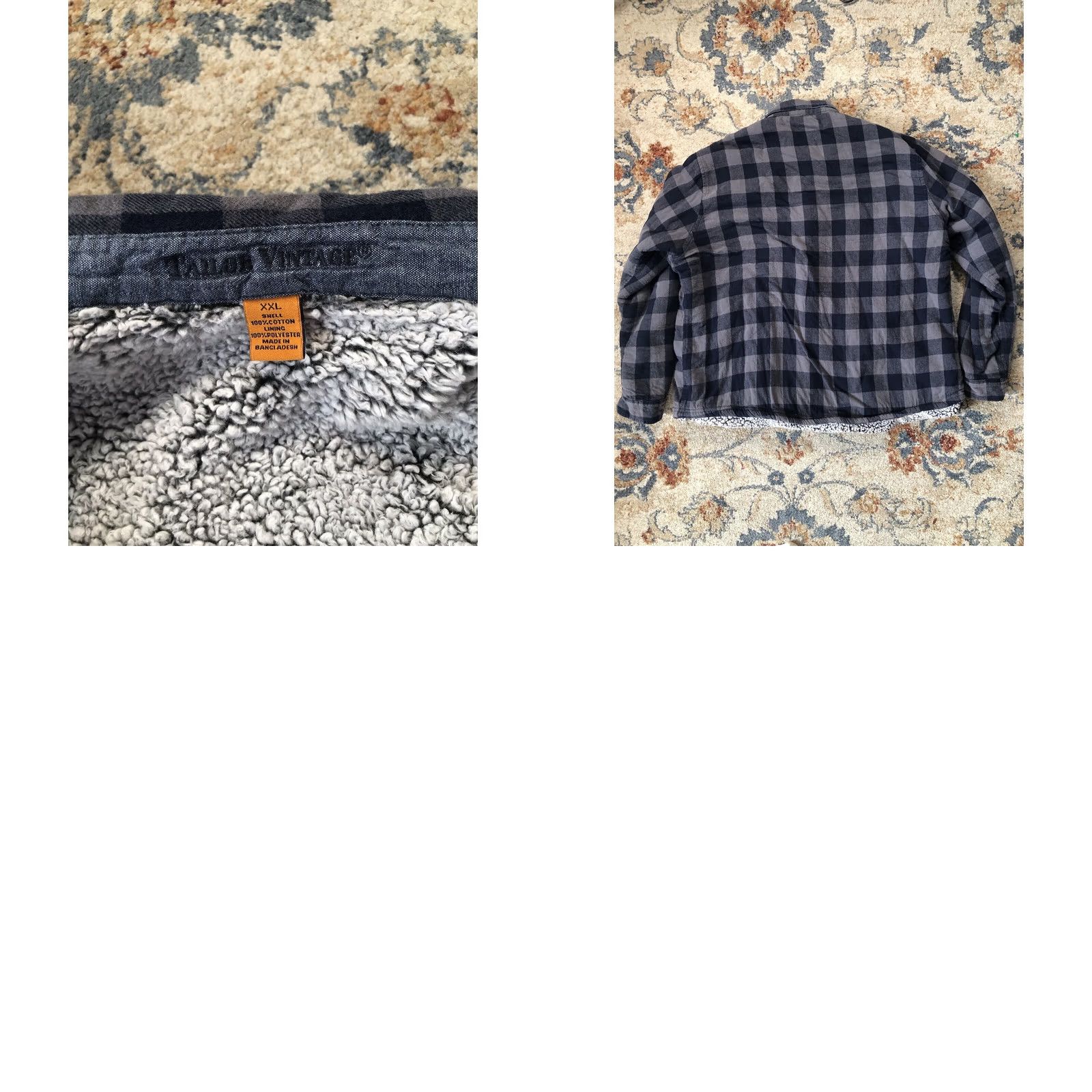 Vintage Tailor Vintage Shirt Jacket Mens 2XL Blue Gray Buffalo Plaid Flannel Sherpa Long Buttoned Lined Cotton Wool Size US XXL / EU 58 / 5 - 8 Thumbnail