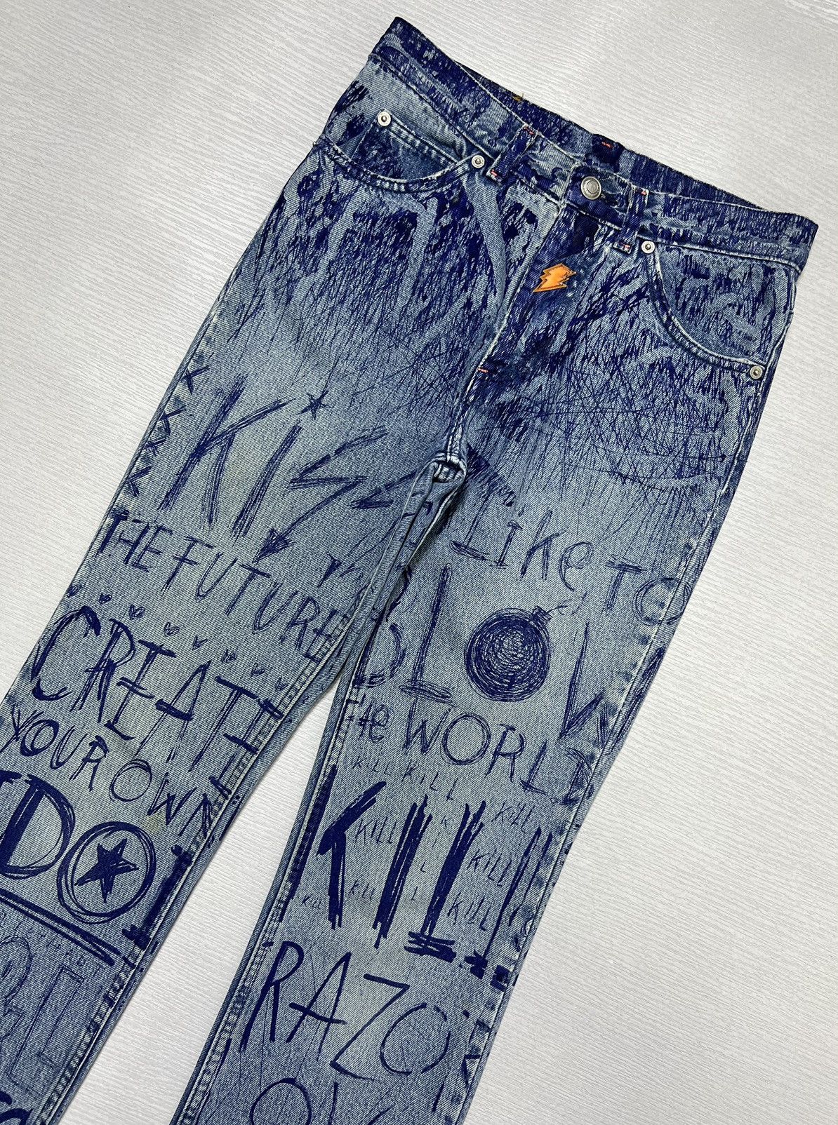 Walter Van Beirendonck W&LT Archives - A/W 1997 - Pen Graffiti Denim Jeans Size US 28 / EU 44 - 3 Thumbnail