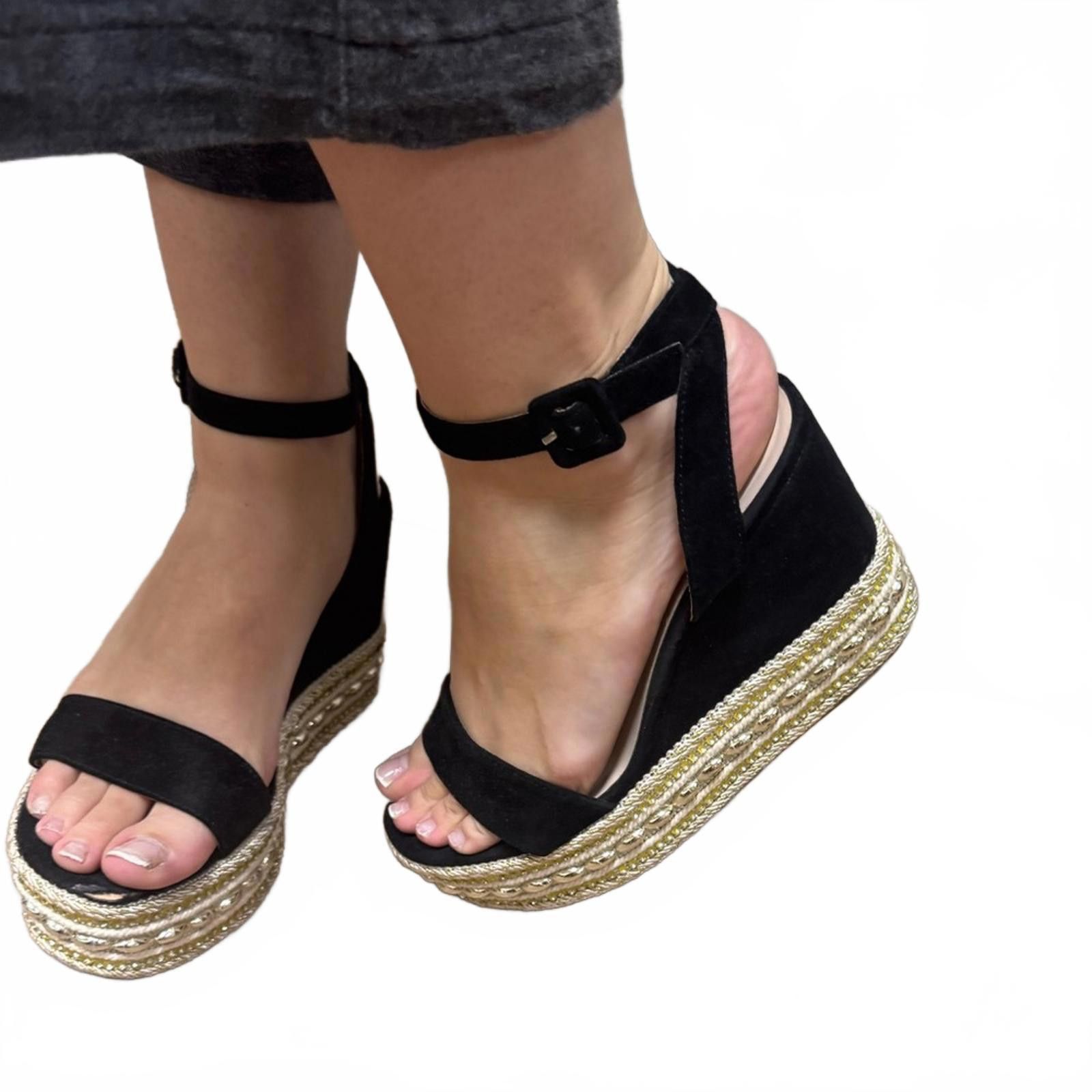 Steve Madden Steve Madden Black Espadrille Wedge Sandals Beaded & Sequins Size US 8 / IT 38 - 2 Thumbnail