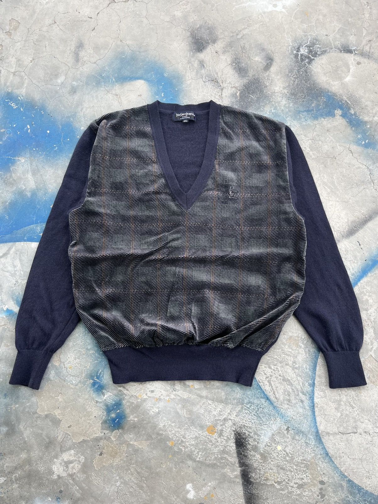 Yves Saint Laurent crazy ysl yvessaintlaurent v neck plaid sweater wool Size US M / EU 48-50 / 2 - 2 Thumbnail