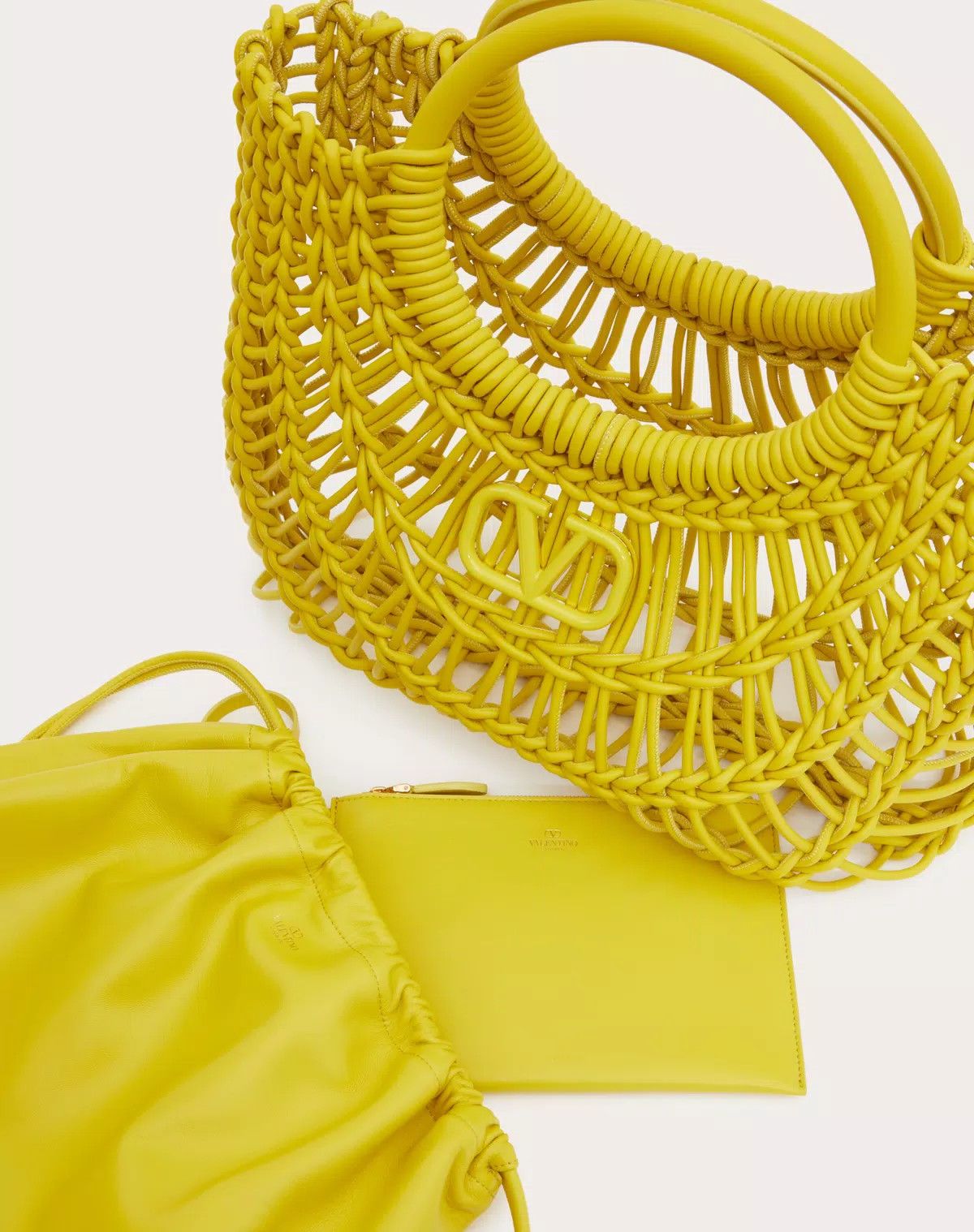 Valentino oc11z0725 Size:OS/Allknots Woven Leather Shopper in Yellow Size ONE SIZE - 7 Thumbnail