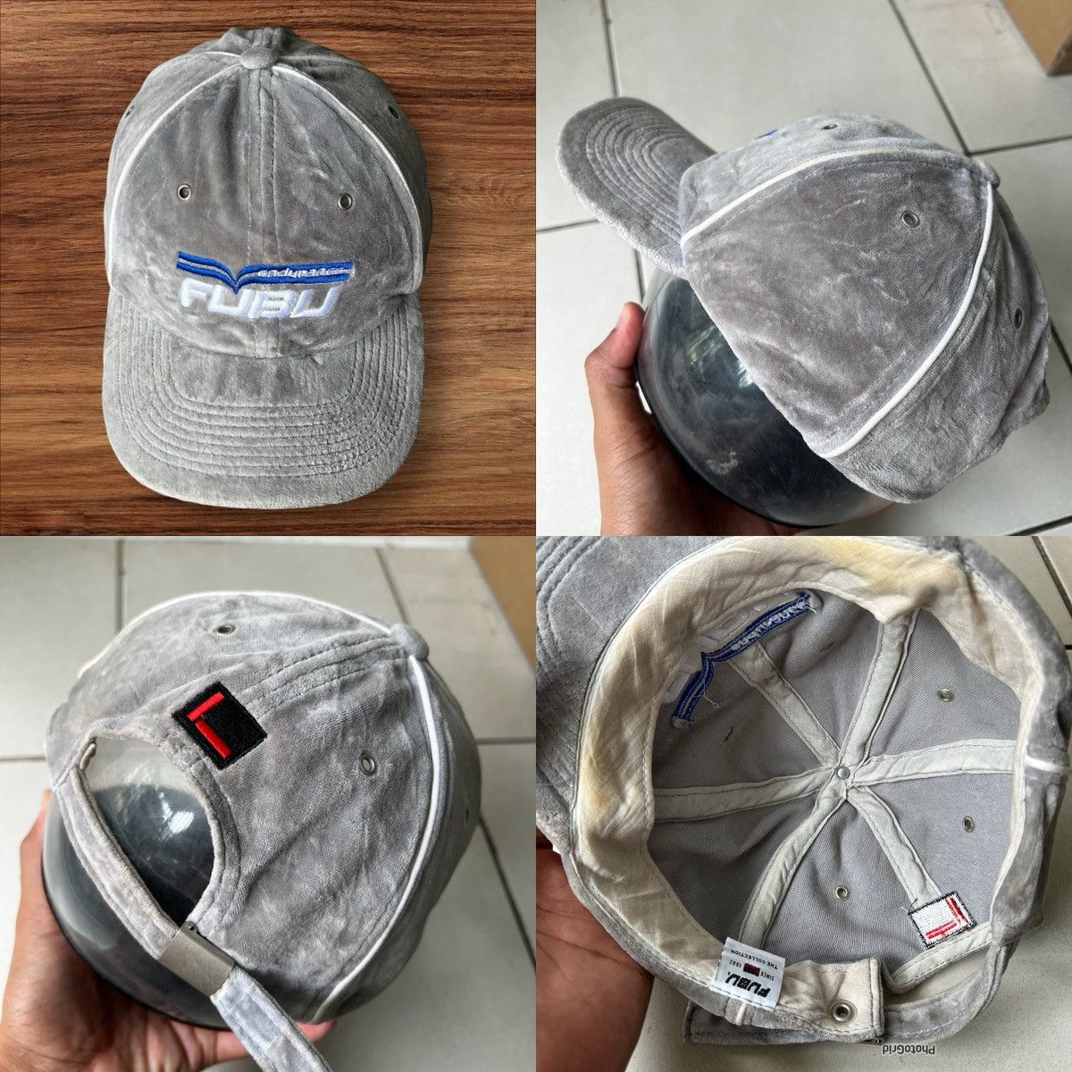 Fubu Vintage 90s Fubu For Us By Us Endurance Gray Velvet Cap Size ONE SIZE - 2 Thumbnail