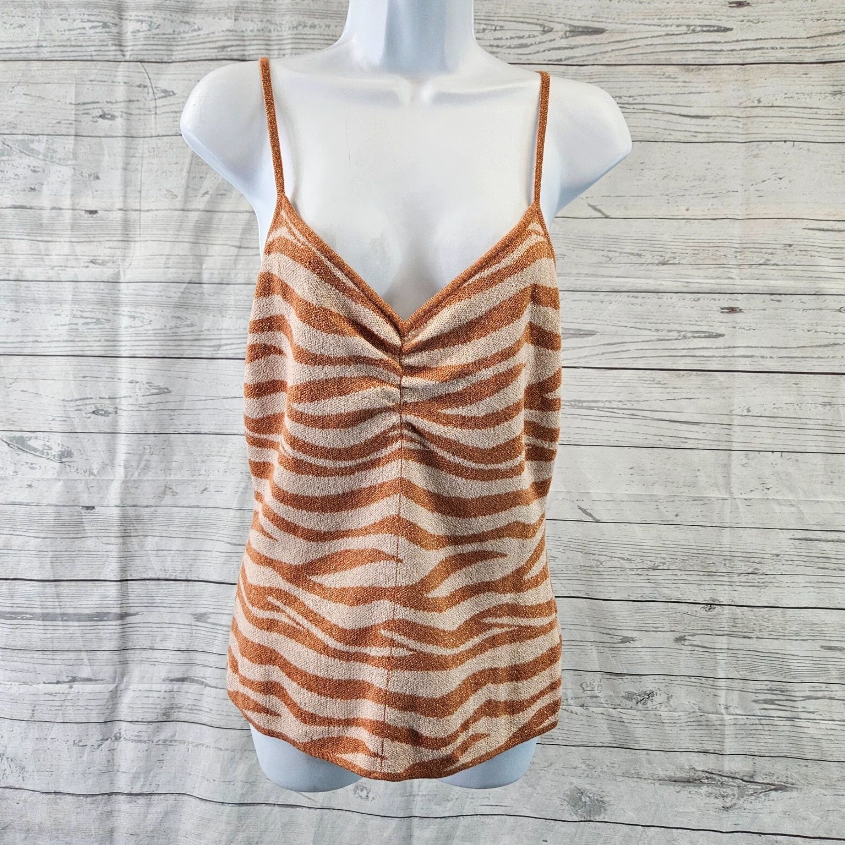 Anthropologie Anthropologie Womens Knit Tank Top Sz Medium Orange Animal Print Viscose Blend Size M / US 6-8 / IT 42-44 - 2 Thumbnail