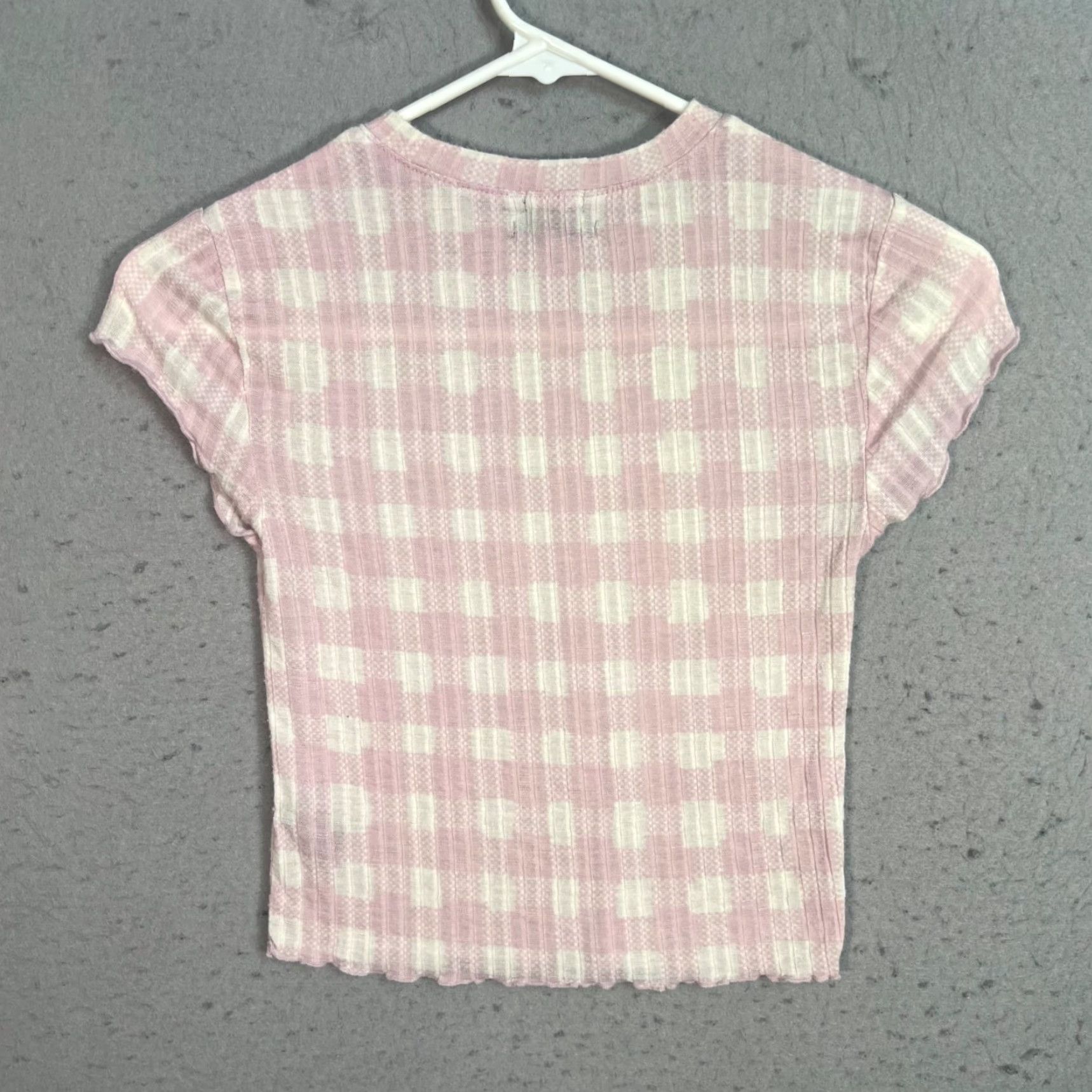 Vintage Out From Under Pink Gingham Crop Top - Women’s XS Rayon Spandex Blouse, Short Sleeve, Round Neck, Pullover, Adult XS, Pink, 90s/2000s Era, Womens Size XS / US 0-2 / IT 36-38 - 2 Thumbnail