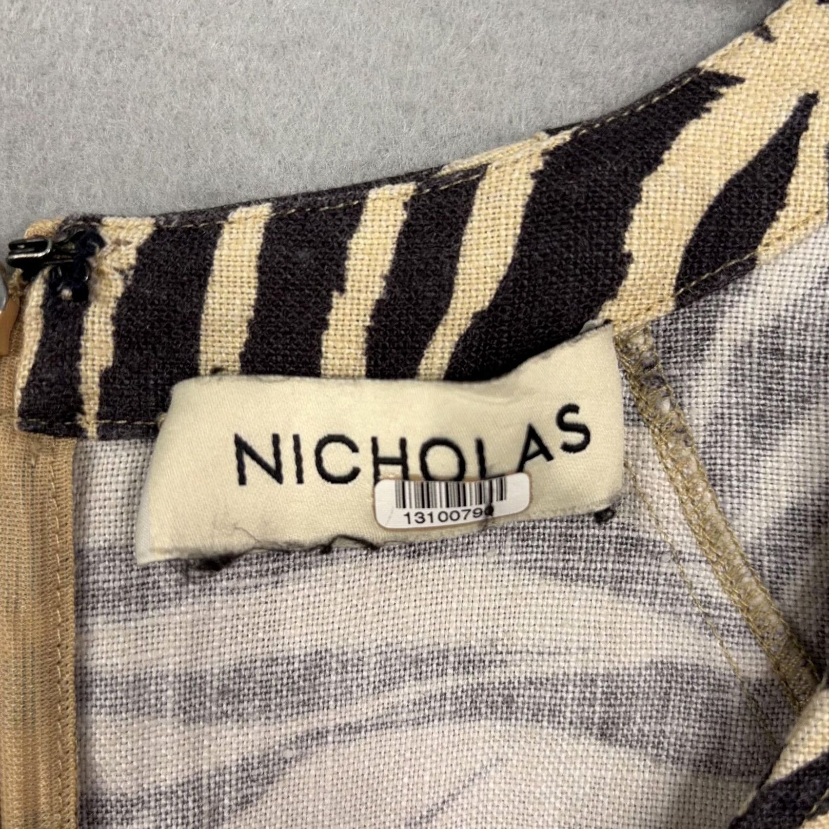 NICHOLAS VINTAGE Nicholas Dress Womens US 2 Beige Zebra Print Puff Sleeve Linen Mini Shift Shirt Girls Size XS / US 0-2 / IT 36-38 - 4 Thumbnail