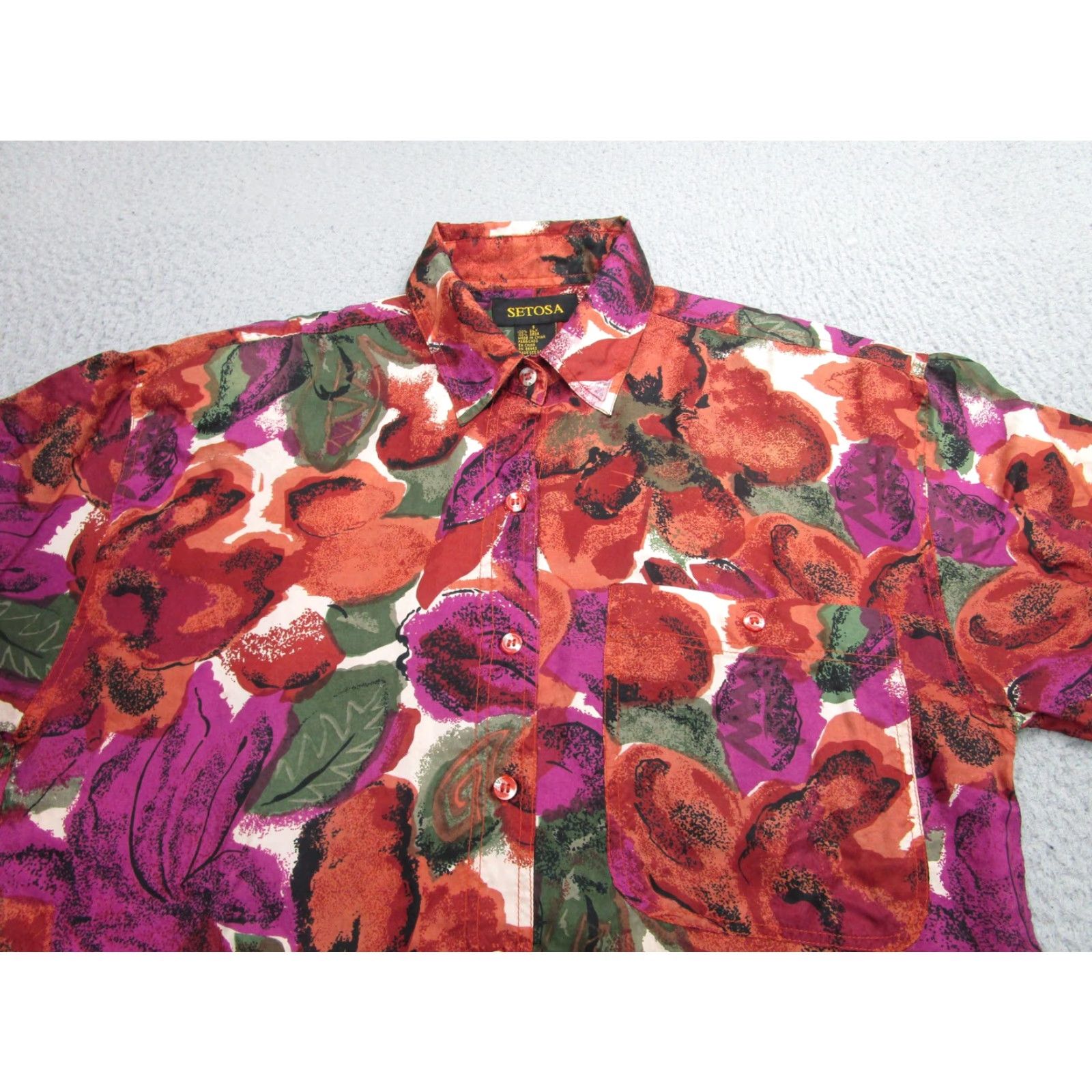 Vintage VINTAGE Setosa Shirt Womens Small Red Floral Silk Button-Up Long Sleeve Women Mens Women? Size S / US 4 / IT 40 - 2 Thumbnail