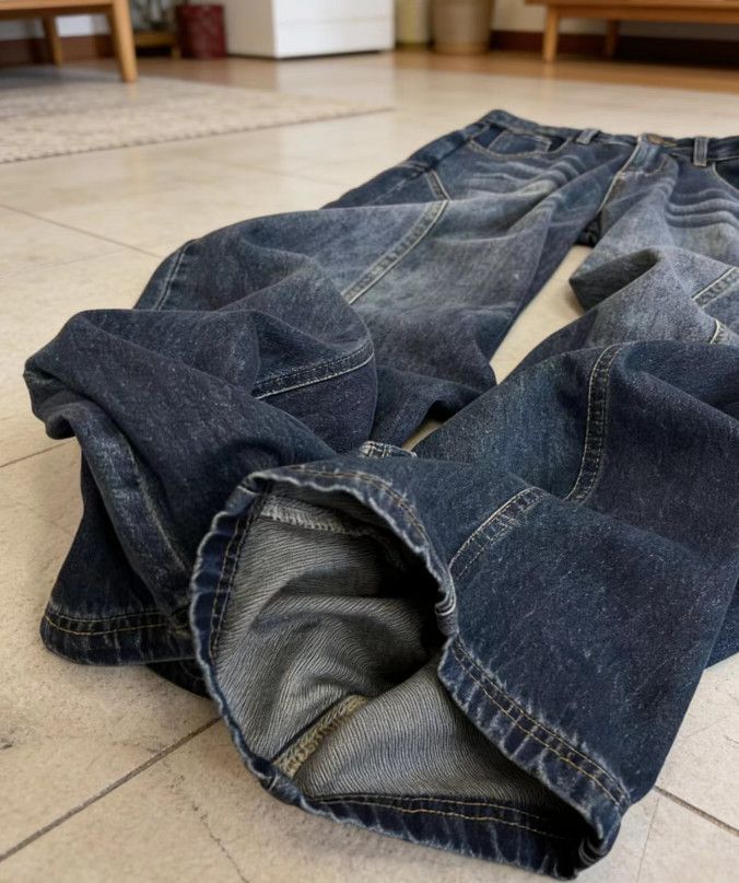 Vintage Retro Blue Split Jeans Flattering Straight-Leg Pants Size US 32 / EU 48 - 3 Thumbnail