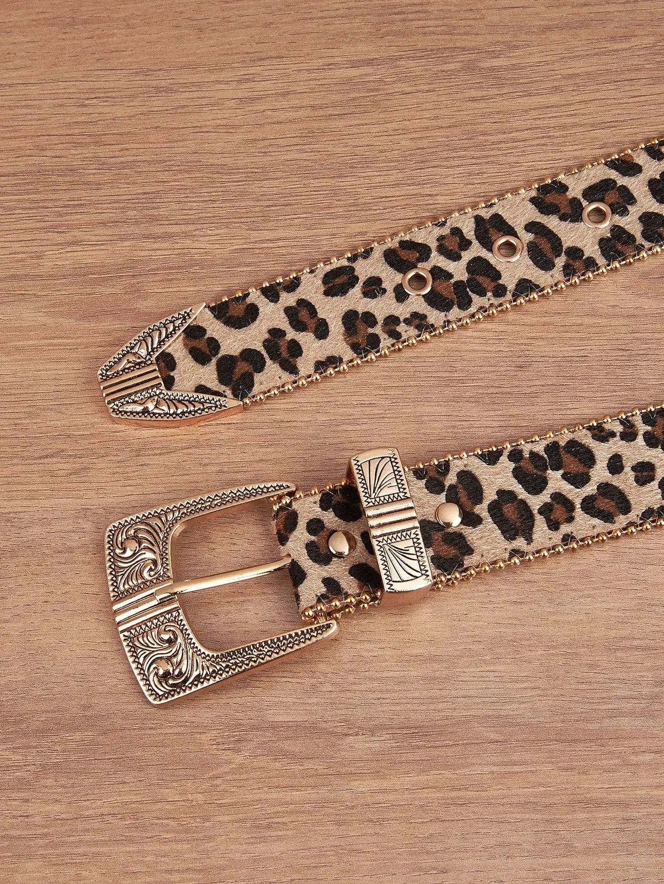 Other Leopard Vintage Engraved Buckle Pearl Belt Size ONE SIZE - 5 Thumbnail