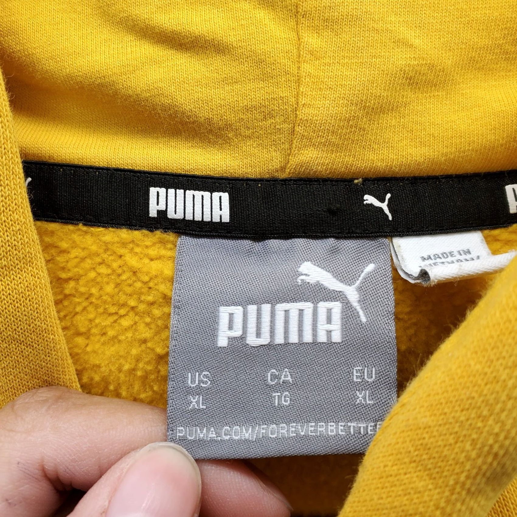 Puma Puma Hoodie Mens XL Yellow Fleece Lined Athletic Drawstring Kangaroo Pockets Size US XL / EU 56 / 4 - 5 Thumbnail