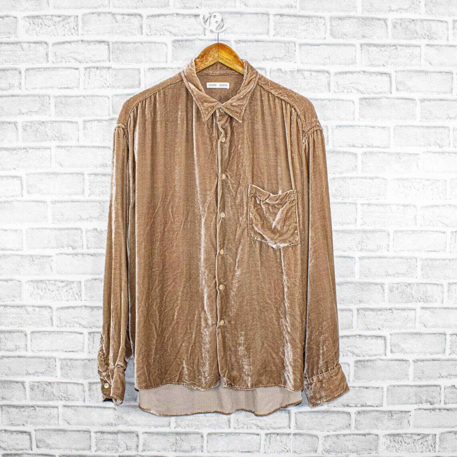 image of Cmmn Swdn The Cedric Crushed Velvet Shirt In Camel Brown, Men's (Size Medium)