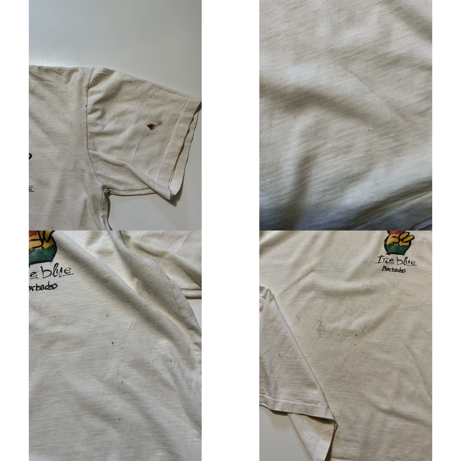 Vintage VINTAGE Irie Blue Barbados One Love Peace Rasta Single Stitch T-Shirt XL White 90s Mens? Womens? (Oops) Size US XL / EU 56 / 4 - 8 Thumbnail