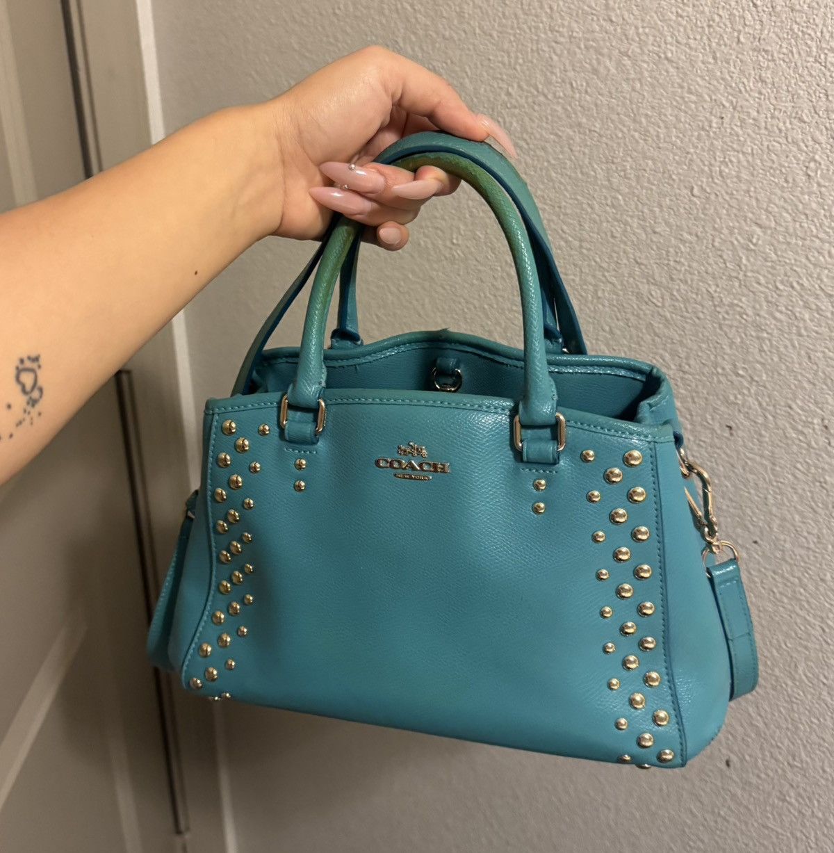 Coach COACH Margot Carryall Studded Turquoise Leather Bag Size ONE SIZE - 6 Thumbnail