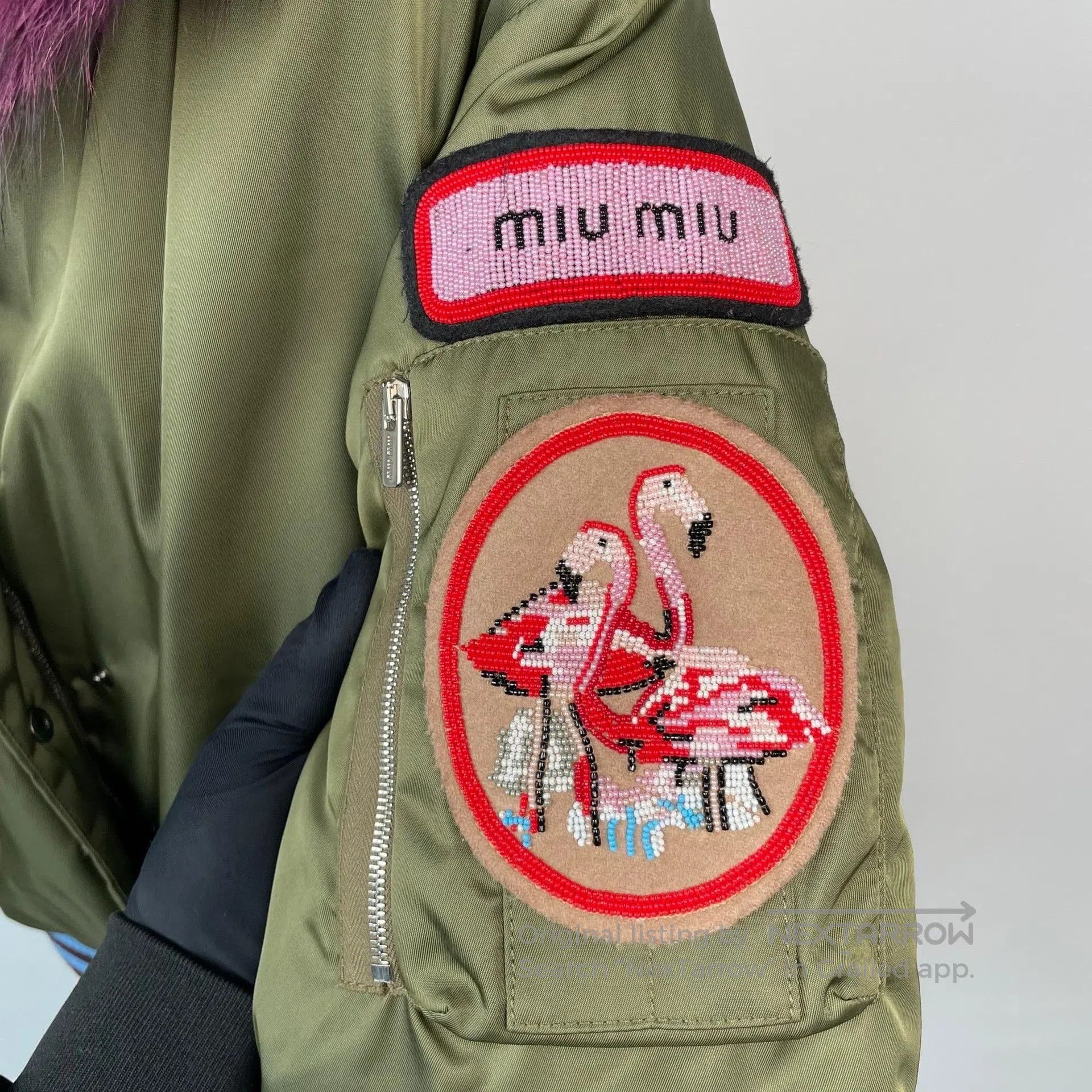 Miu Miu Miu Miu Military green badge down jacket with fur collar a Size XS / US 0-2 / IT 36-38 - 3 Thumbnail