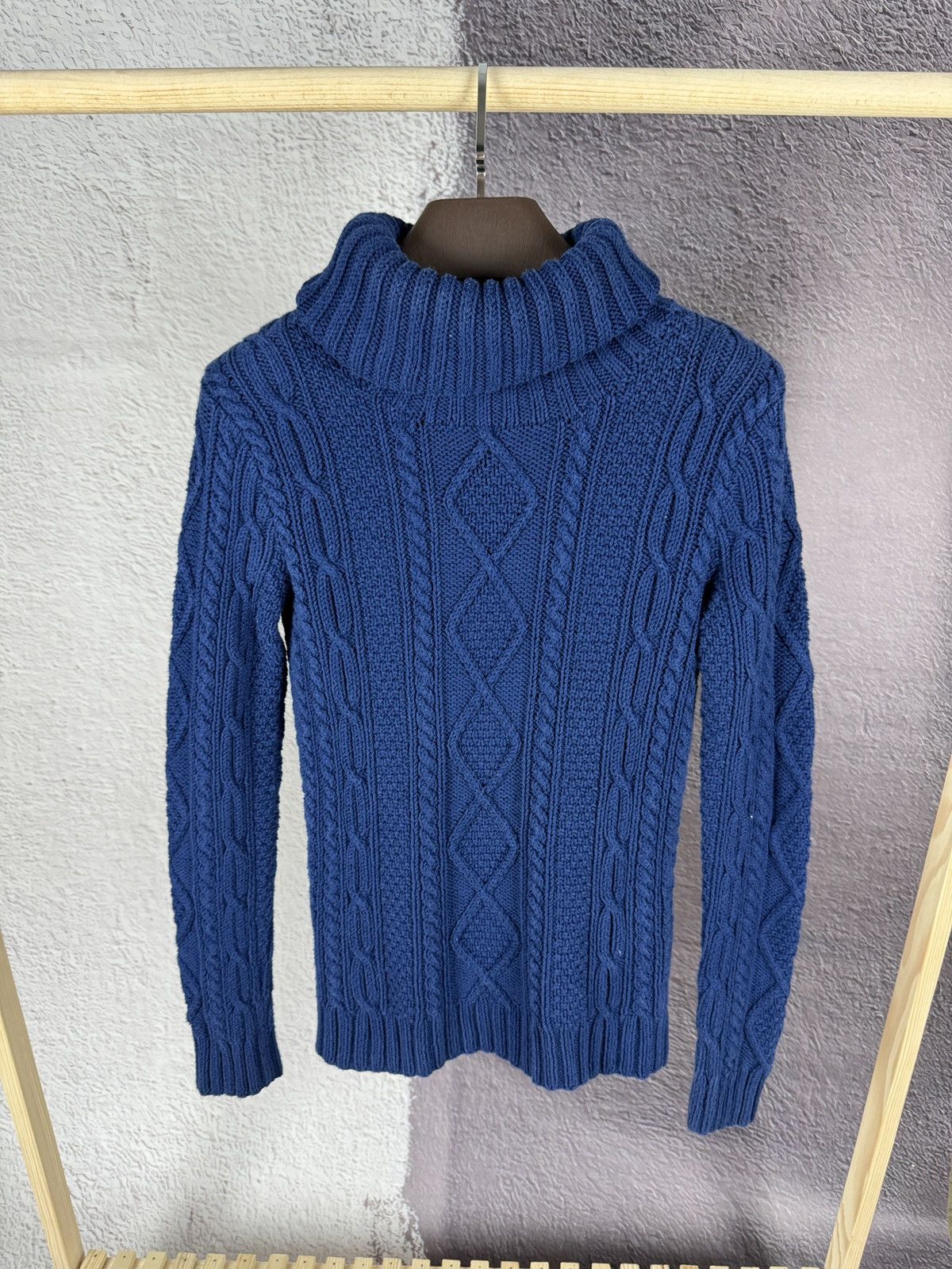 Ralph Lauren × Vintage Ralph Lauren Hand knit blue cable knit turtleneck sweater Size M / US 6-8 / IT 42-44 - 1 Thumbnail