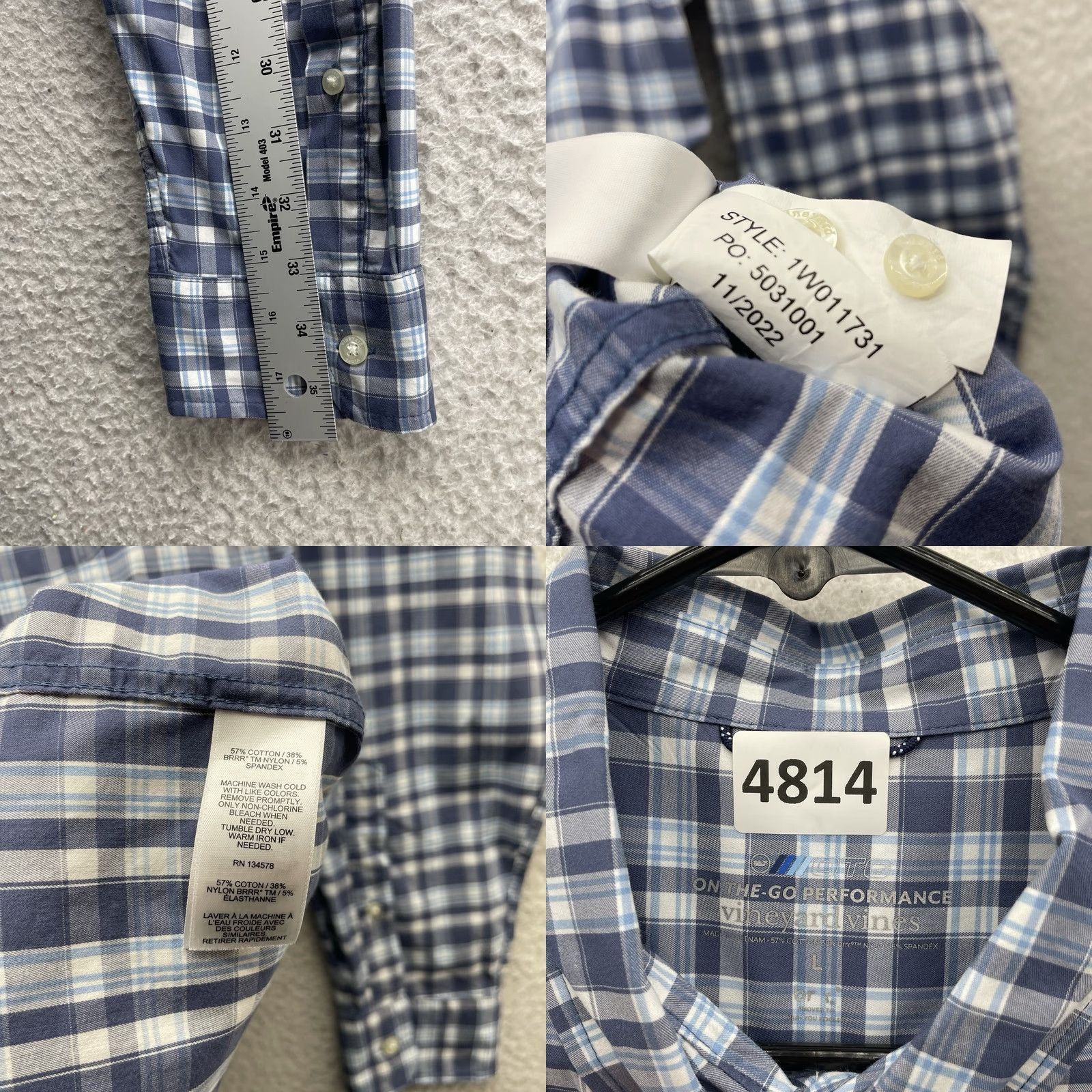 Vineyard Vines Vineyard Vines OTG Shirt Mens Large Blue White Tattersall Plaid Performance Brr Size US L / EU 52-54 / 3 - 8 Thumbnail
