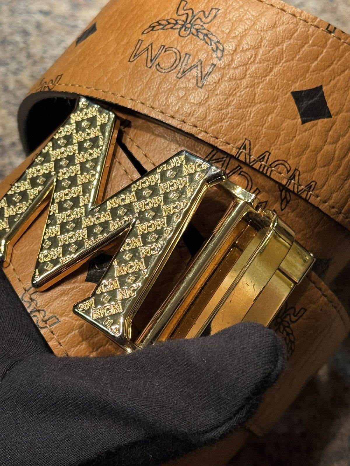 MCM MCM Visetos Monogram Belt w/ Gold M Buckle Size 38 - 4 Thumbnail