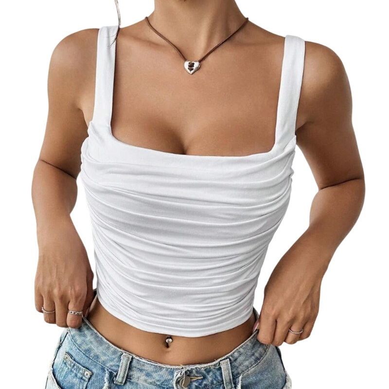 Shein Slim Fit Pleated Camisole in White, Size XS Size XS / US 0-2 / IT 36-38 - 1 Thumbnail