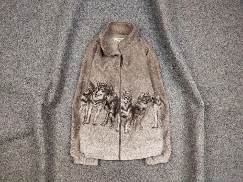 Japanese Brand Vintage 90's Fleece Zip Jacket Over Art Brown Wolf Hype Size US M / EU 48-50 / 2 - 1 Thumbnail