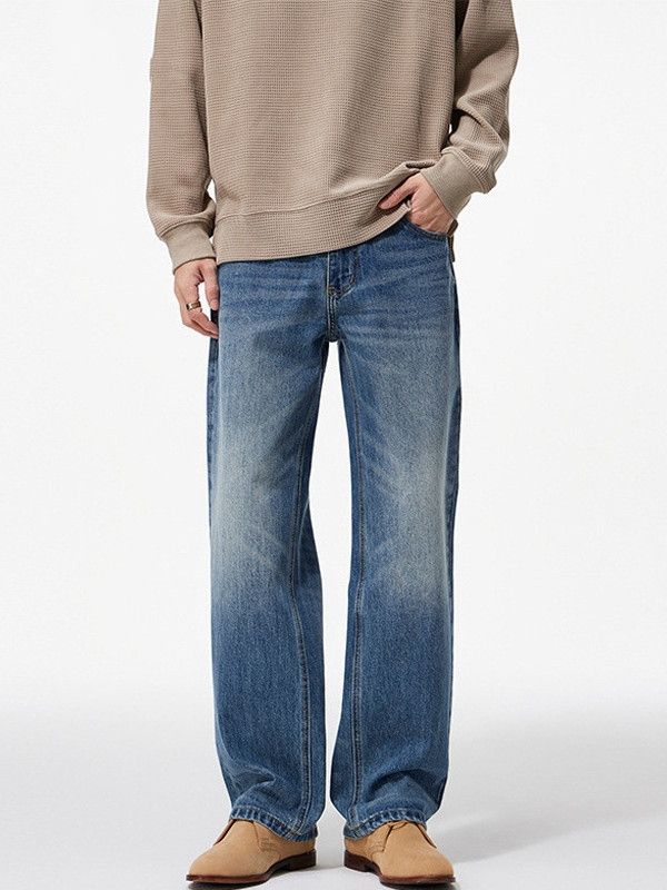 Japanese Brand Men's loose wide-leg washed casual straight-leg jeans Size US 32 / EU 48 - 1 Thumbnail