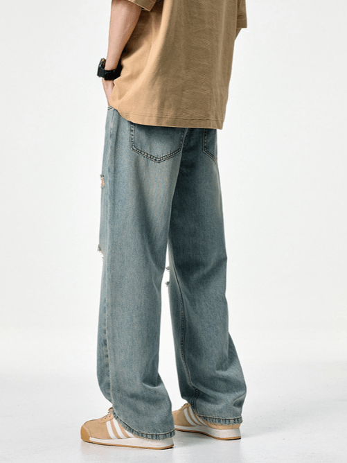 Japanese Brand × Jean Men's straight-leg trendy versatile ripped wide-leg jeans Size US 32 / EU 48 - 5 Thumbnail