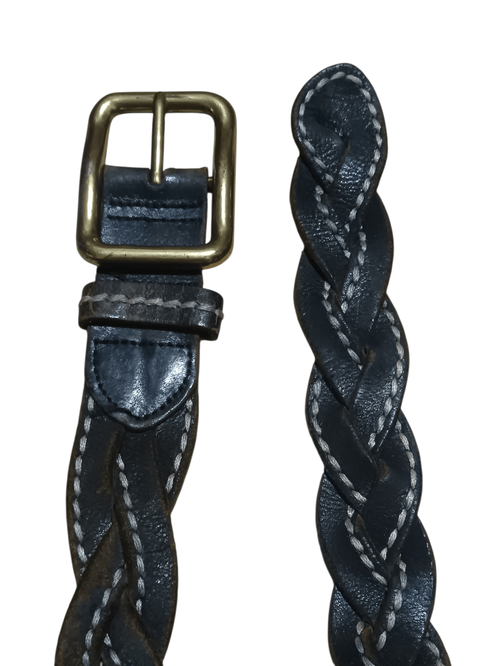 Genuine Leather VINTAGE BRAIDED LEATHER BELT WITH BRASS BUCKLE Size ONE SIZE - 2 Thumbnail