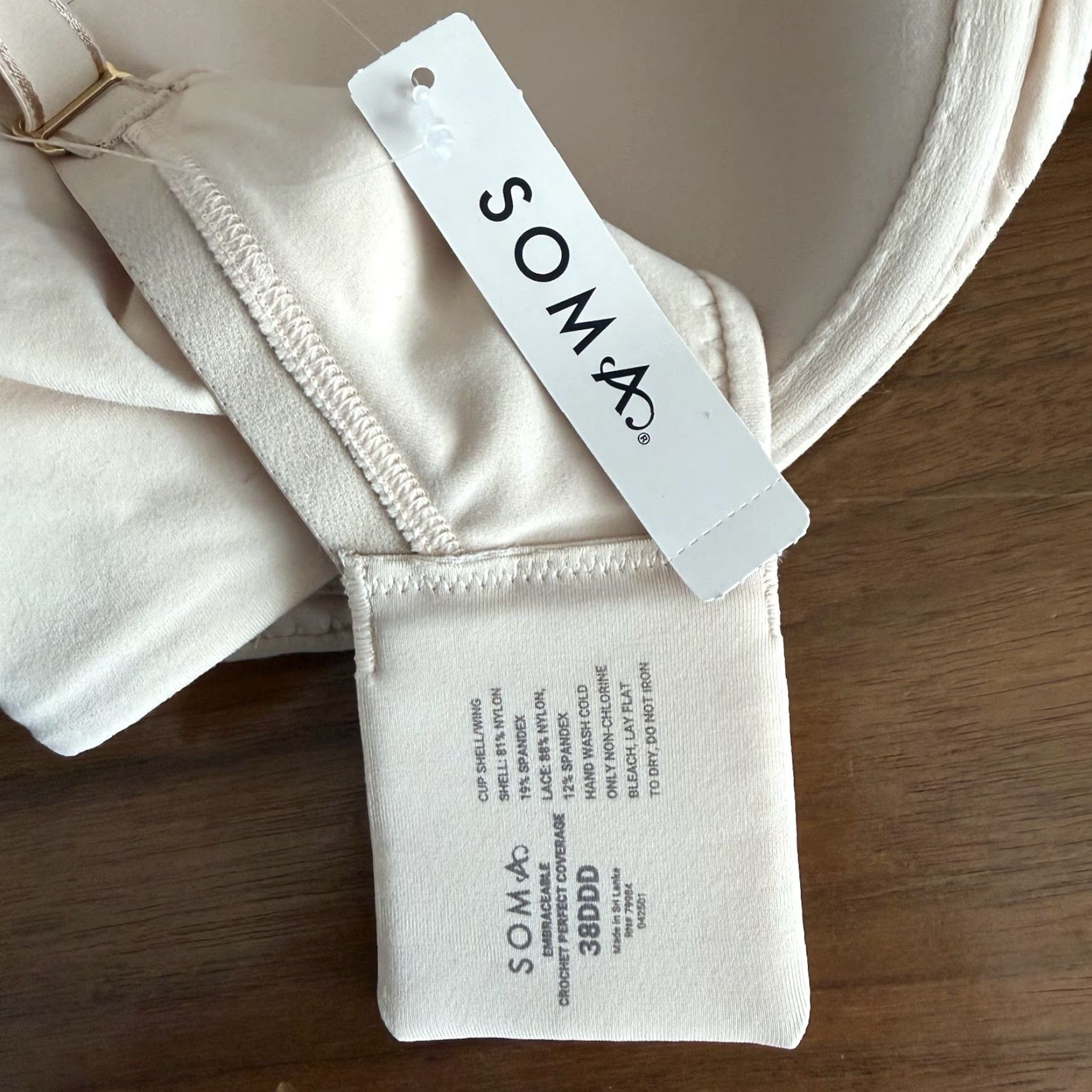 Vintage SOMA Embraceable Perfect Coverage Bra Crochet Lace Pale Sand 38 DDD Women Bra Size ONE SIZE - 3 Thumbnail