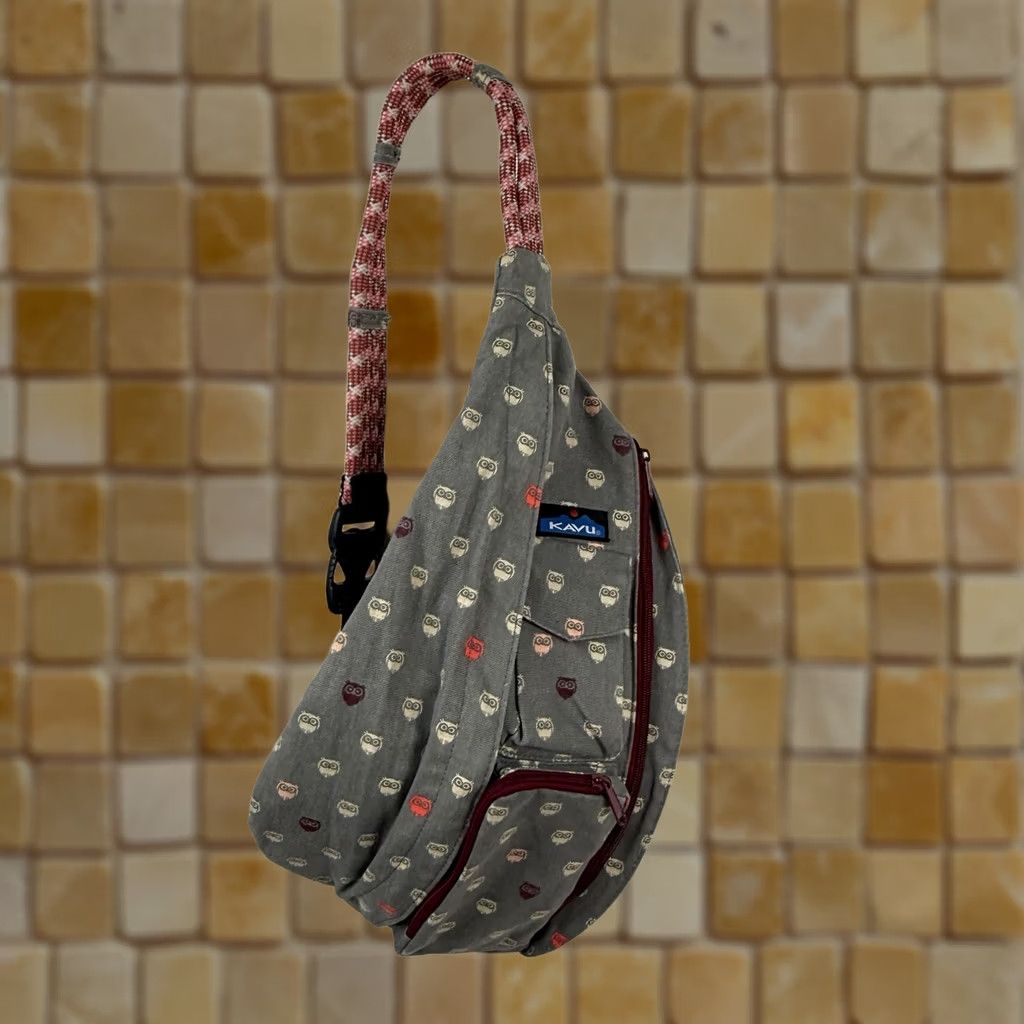 KAVU KAVU Rope Sling Bag Crossbody Gray Owls Nature Hiking Adjustable Shirt? Size ONE SIZE - 1 Thumbnail