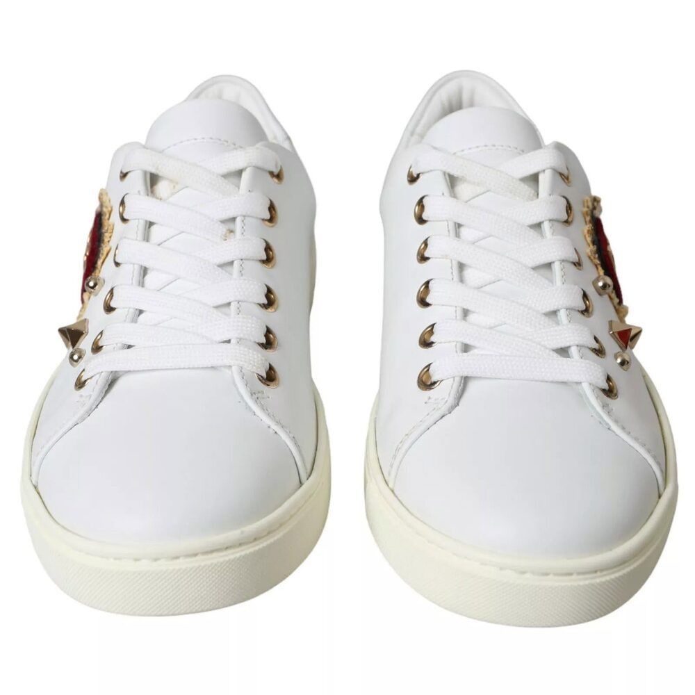 Dolce & Gabbana Dolce & Gabbana White Leather Gold Red Heart Sneakers Shoes Size US 6.5 / IT 36.5 - 2 Thumbnail