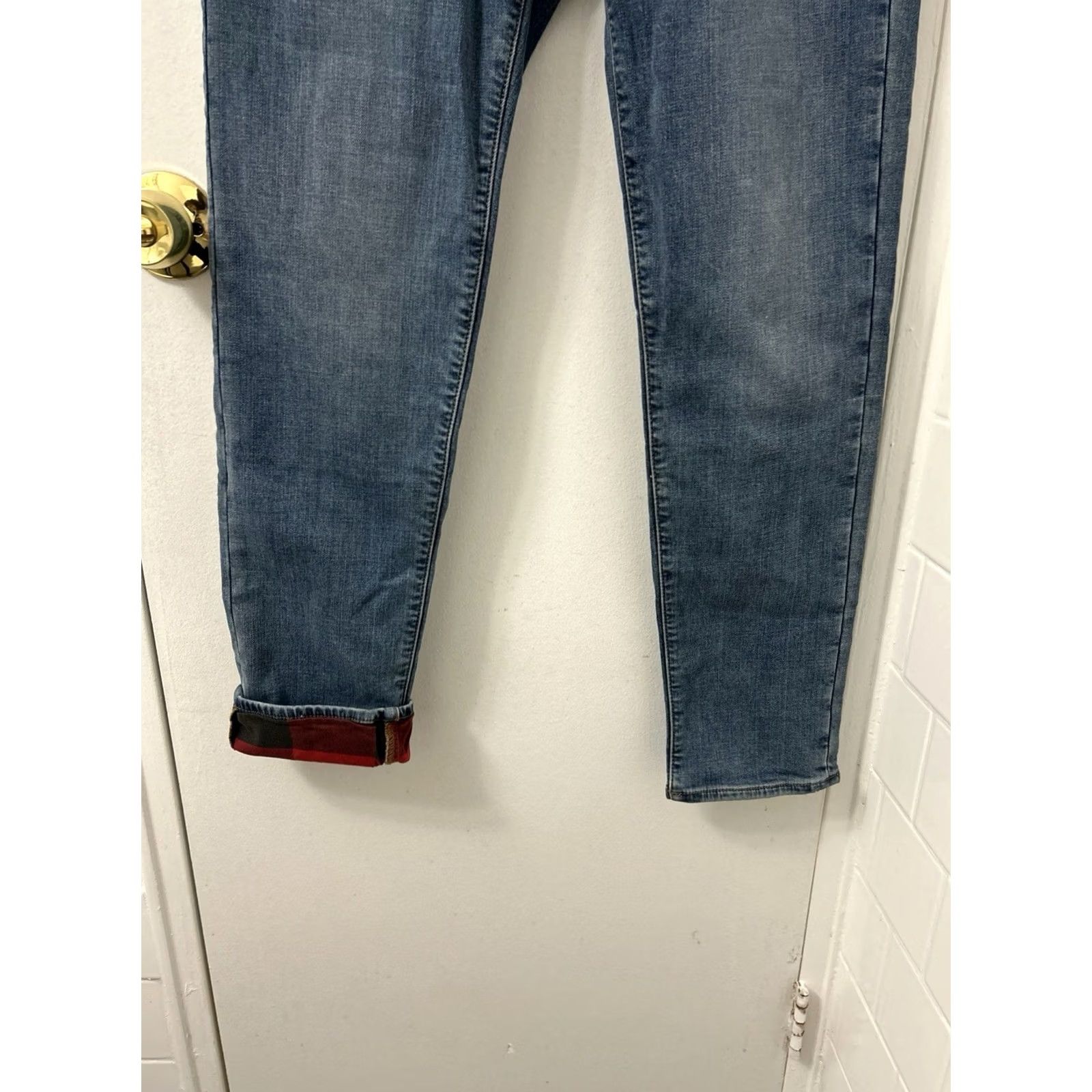 Vintage LL Bean Signature Jeans Womens 4 Blue Plaid Lined Organic Cotton Denim 5-Pocket Zipper Button Straight Fall Winter Size 27" / US 4 / IT 40 - 3 Thumbnail