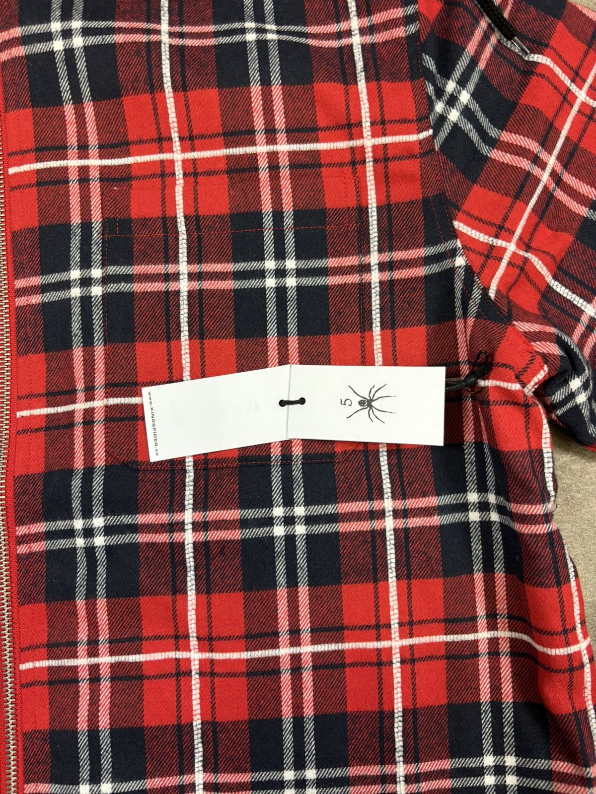 Sp5der Sp5der Hooded Zip Flannel Shirt Jacket, Red Size US M / EU 48-50 / 2 - 9 Thumbnail