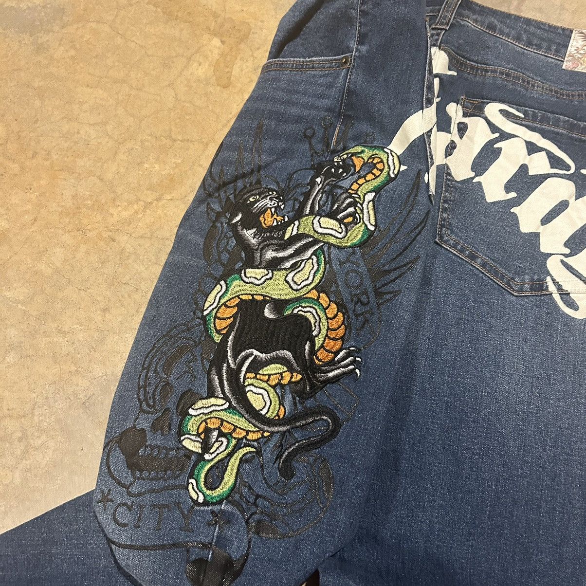 Ed Hardy × Vintage Crazy Vintage Y2K Ed Hardy Spellout Embroidered Jeans Skater Size US 36 / EU 52 - 4 Thumbnail